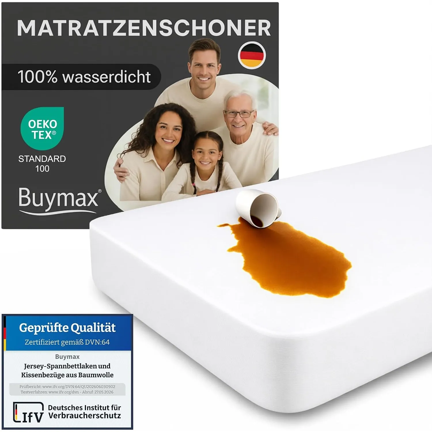 Buymax Matratzenschoner 100x200 cm Wasserdicht, wasserdichte Spannbettlaken ohne Knistern, Inkontinenzauflage Rundumgum…