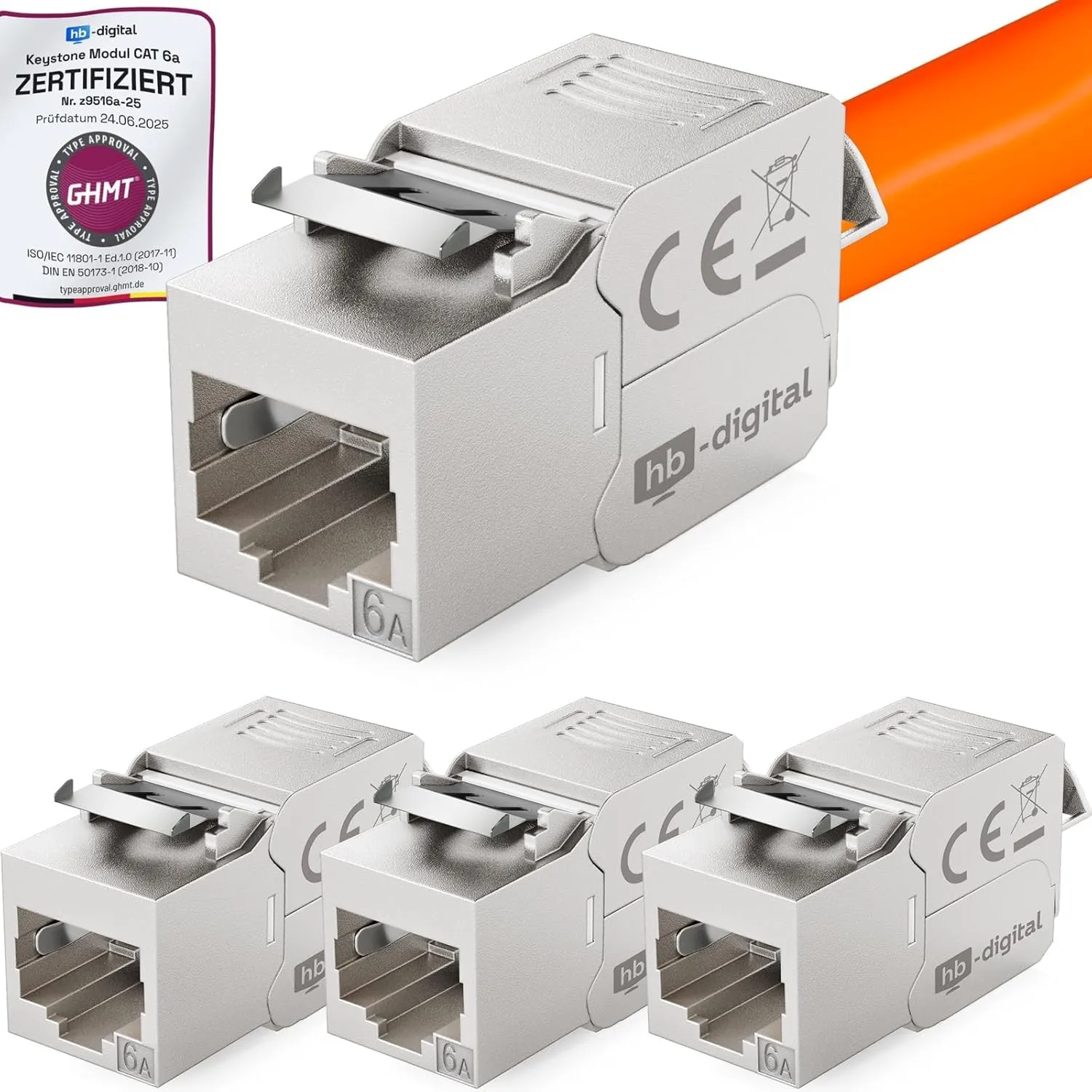 HB-DIGITAL 4x CAT 6a Keystone RJ45 Modul Buchse für starre LAN Kabel - GHMT Zertifiziert - 10 Gbit/s AWG 23-26 werkzeug…