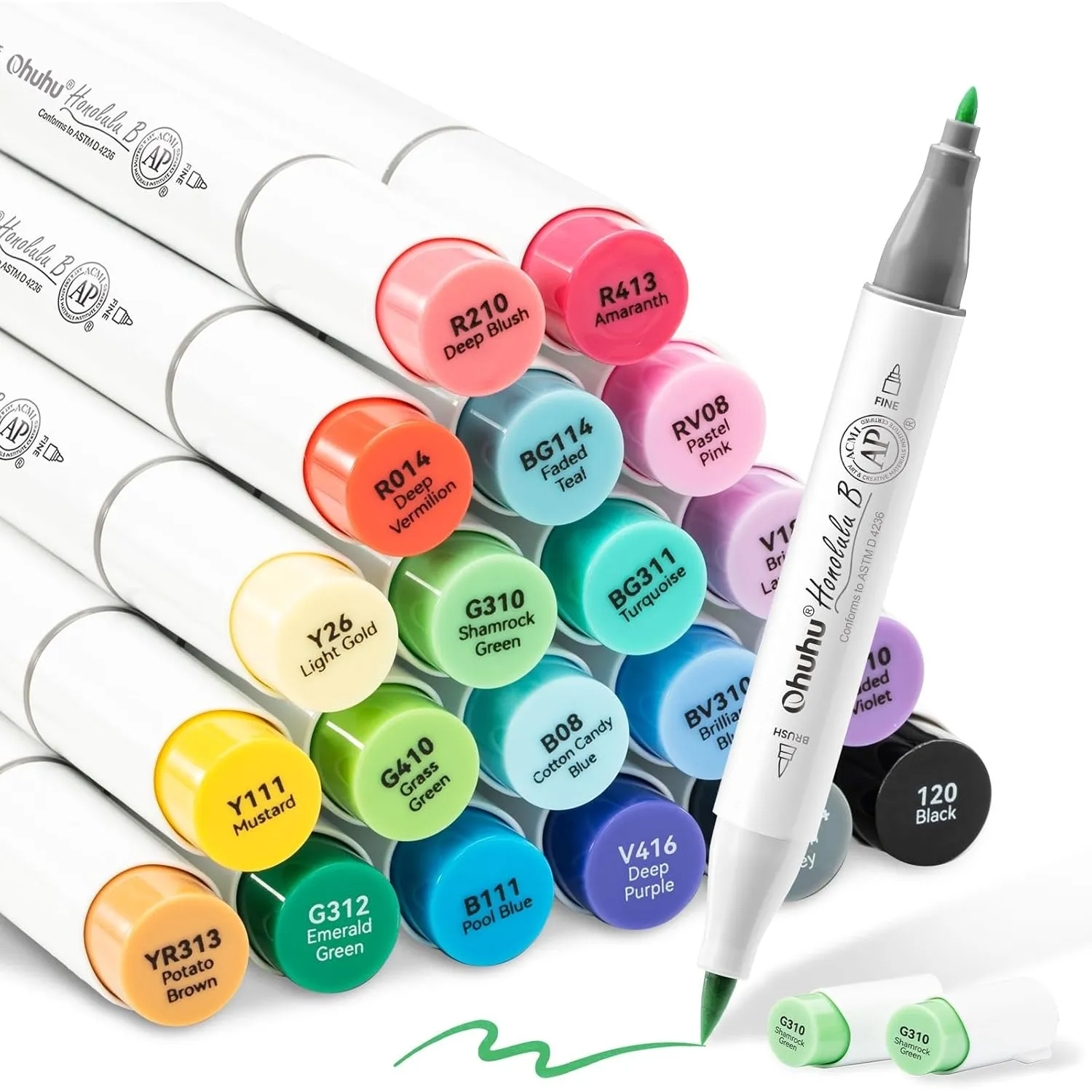 Ohuhu Alkoholmarker 24 Pinsel & Fein Basis Set für Skizzieren