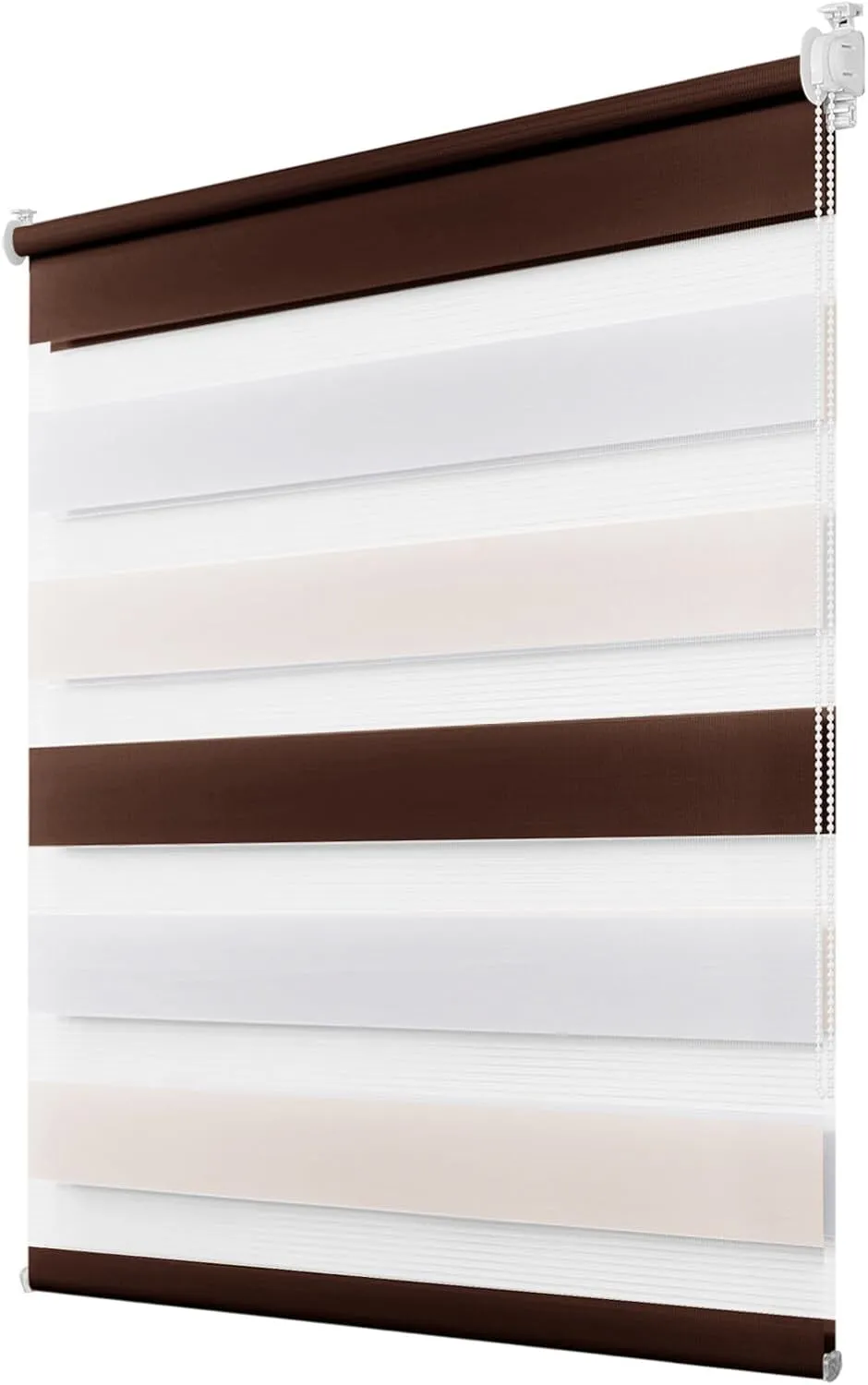 Deswell Doppelrollo Klemmfix ohne Bohren Weiß-beige-braun B60 x H120 cm (Stoffbreite 56cm) Rollos für Fenster ohne Bohr…