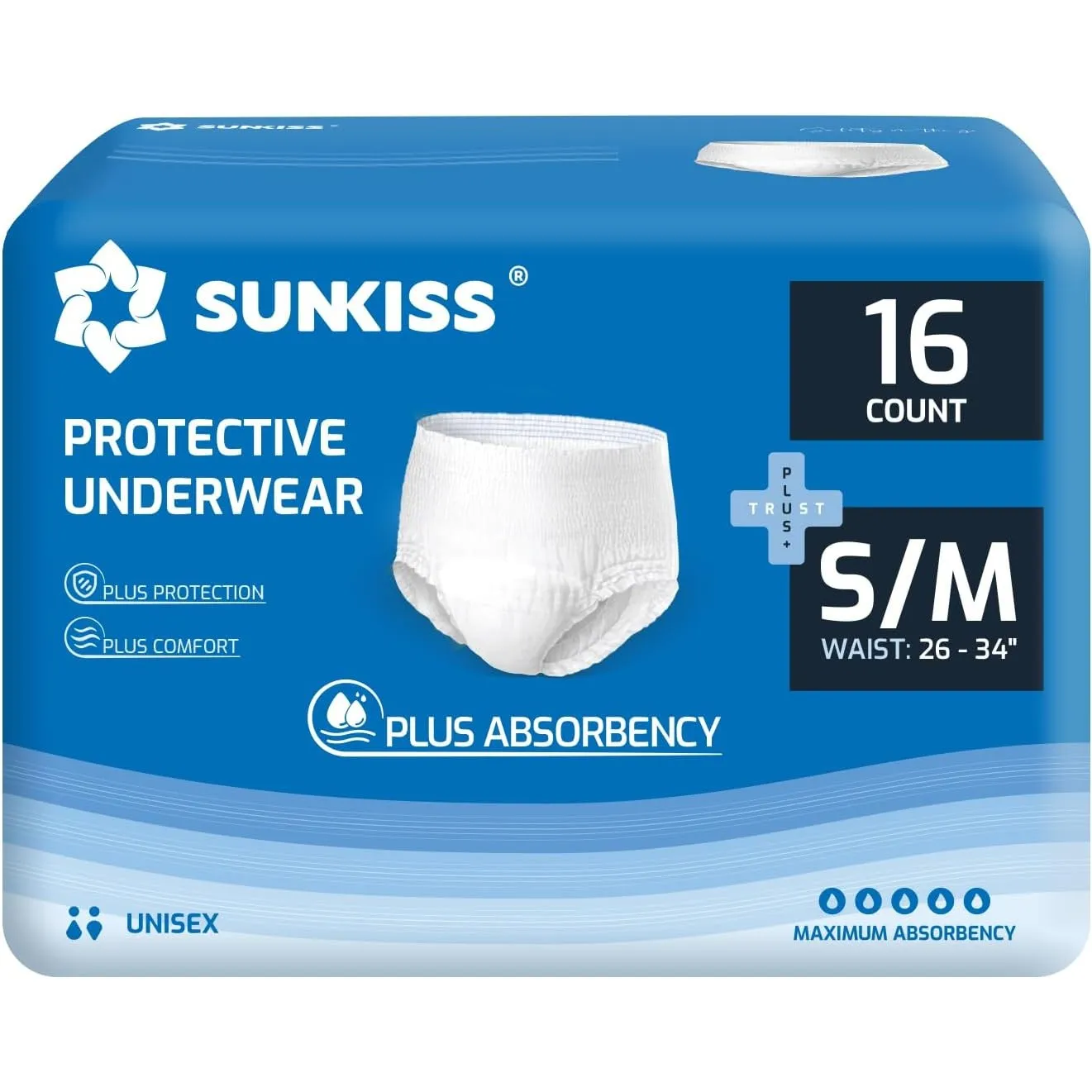 SUNKISS TrustPlus Inkontinenz Pants für Erwachsene, Größe S/M, 16 Stück