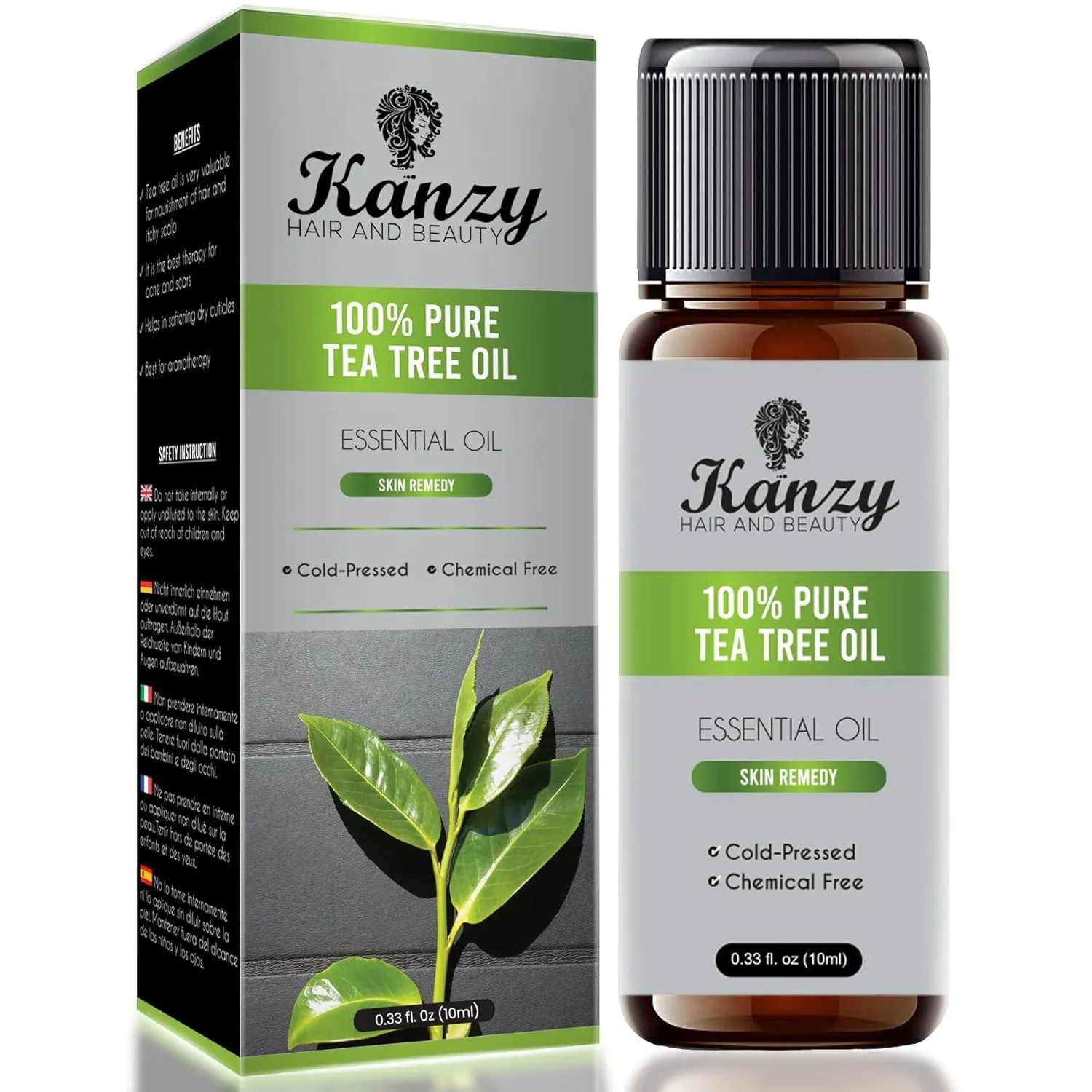 Kanzy Teebaumöl 10 ml, kaltgepresstes Teebaumöl für Shampoo, Haut, gegen Pickel, Akne, Nägel, natürliches ätherisches Ö…