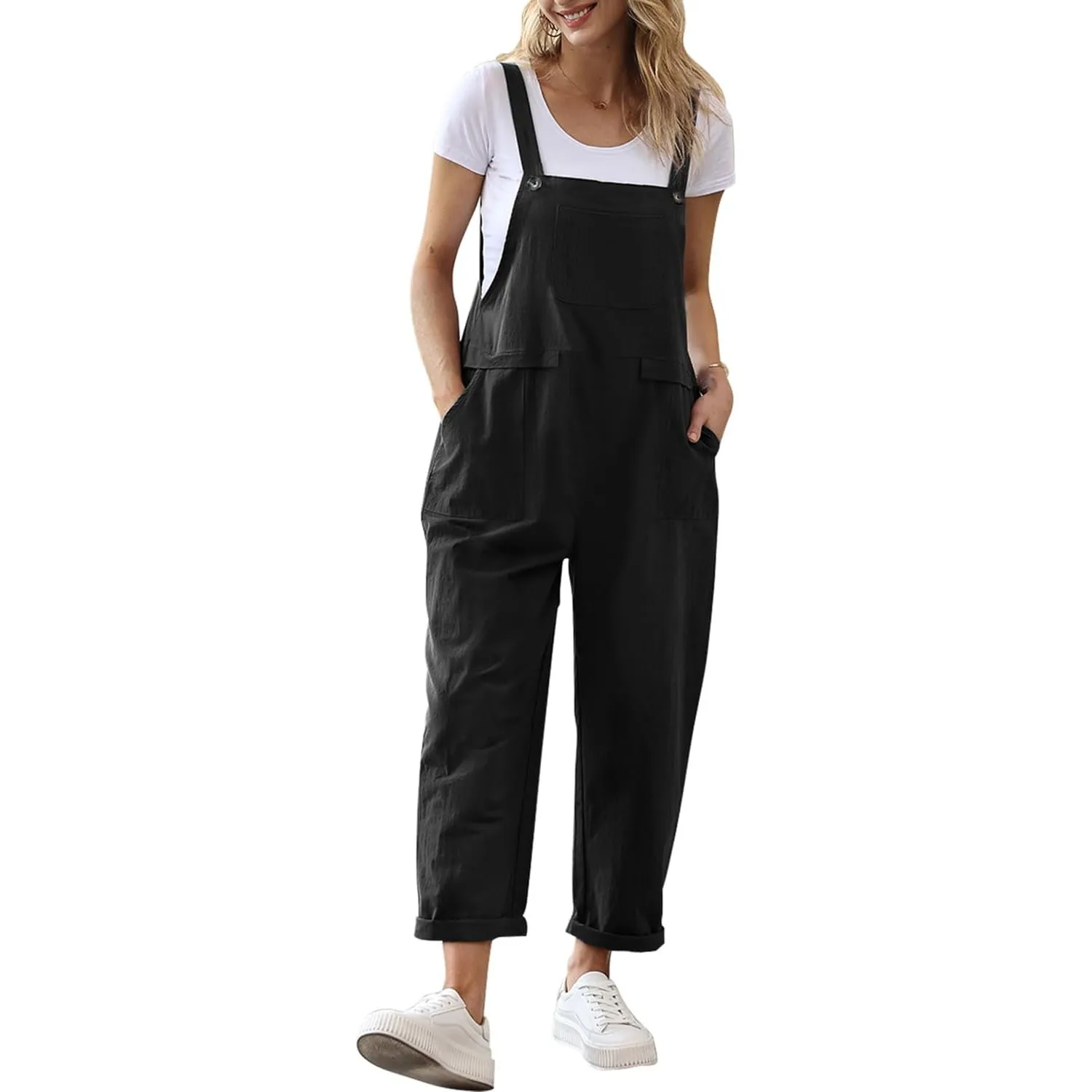 YESNO Damen Latzhose Sommer Oversize Trägerhose Beiläufig Loose Bib Pants Overall Baggy Jumpsuit Strampler Sommerhose m…