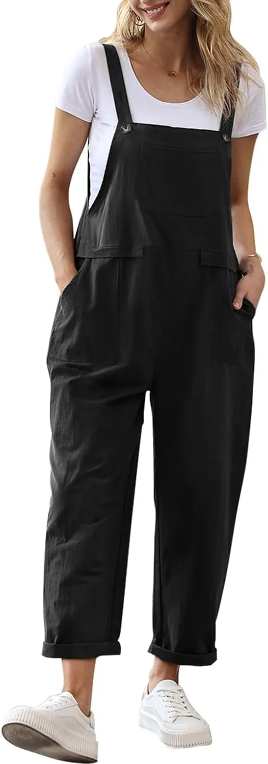 YESNO Damen Latzhose Sommer Oversize Trägerhose Beiläufig Loose Bib Pants Overall Baggy Jumpsuit Strampler Sommerhose m…