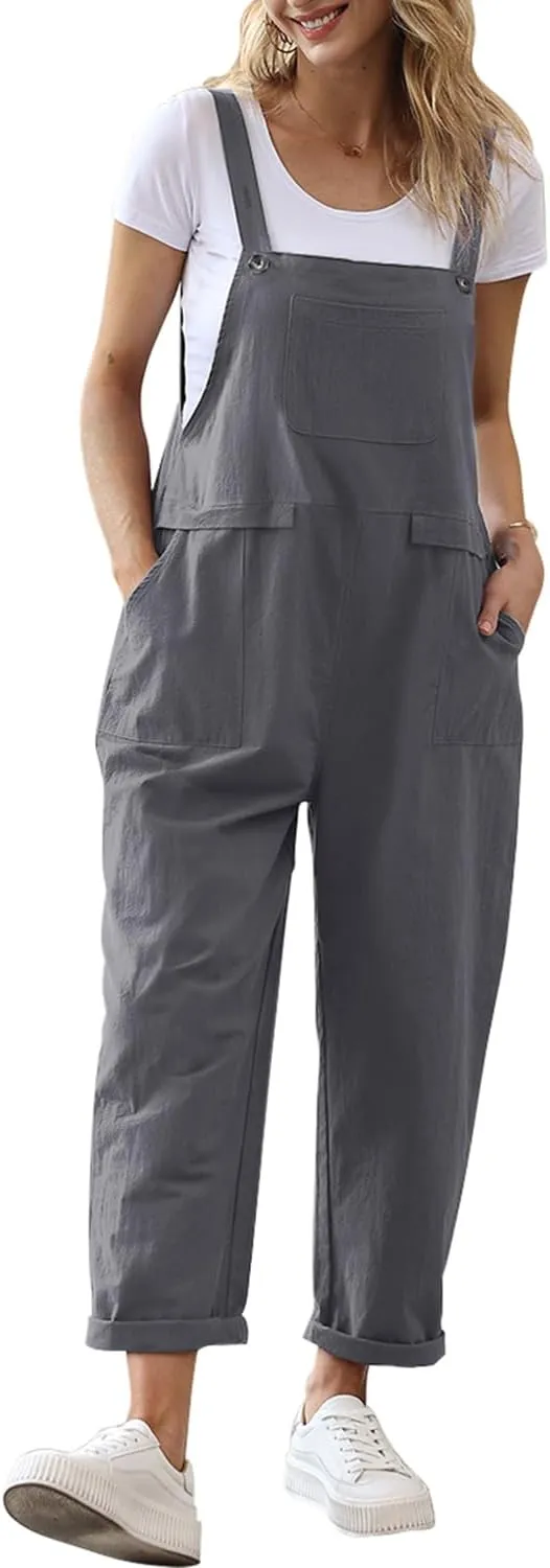 YESNO Damen Latzhose Sommer Oversize Trägerhose Beiläufig Loose Bib Pants Overall Baggy Jumpsuit Strampler Sommerhose m…
