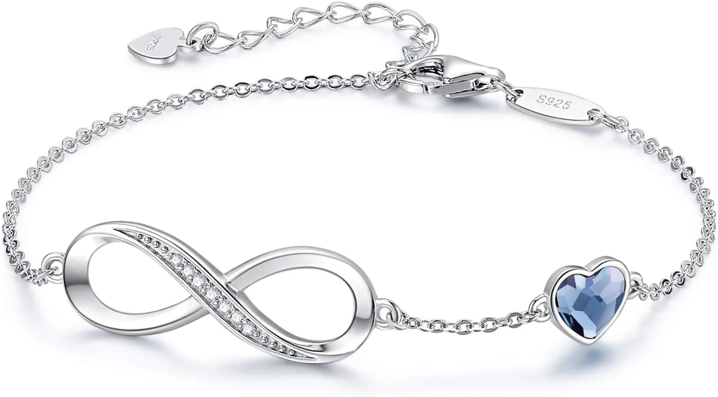 Infinity Armband Damen 925 Sterling Silber Rosegold or Edelstahl, Unendlichkeit Herz Armbänder Kristallen Armkette Valentinstag Muttertag Geburtstags Weihnachten Geschenk für Sie Frauen Freundin mama