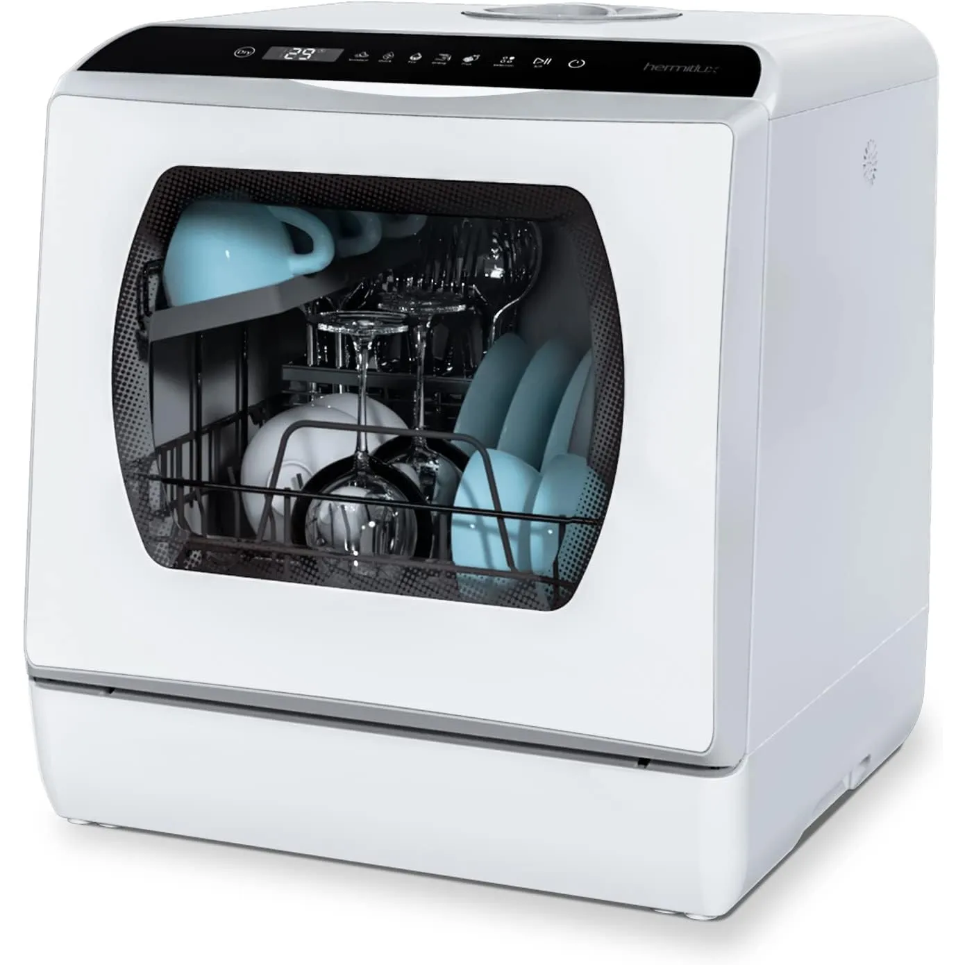 Hermitlux Mini Geschirrspüler, Spülmaschine für 4 Bestecksätze, 5 Liter Wassertank, 6 Programme Mini Tischgeschirrspüle…