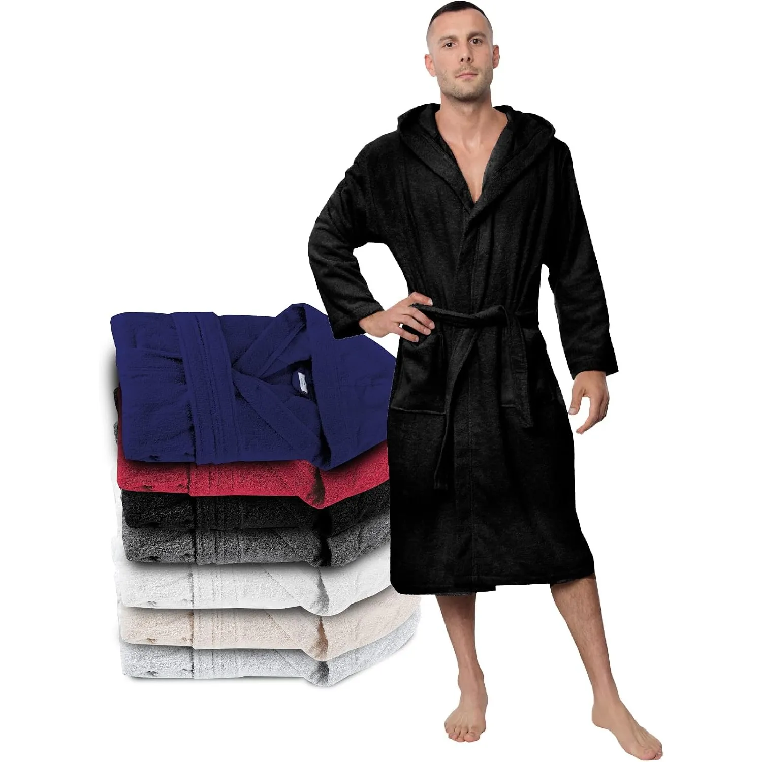 Twinzen - Bademantel Herren Frottee mit Kapuze - 100% Baumwolle