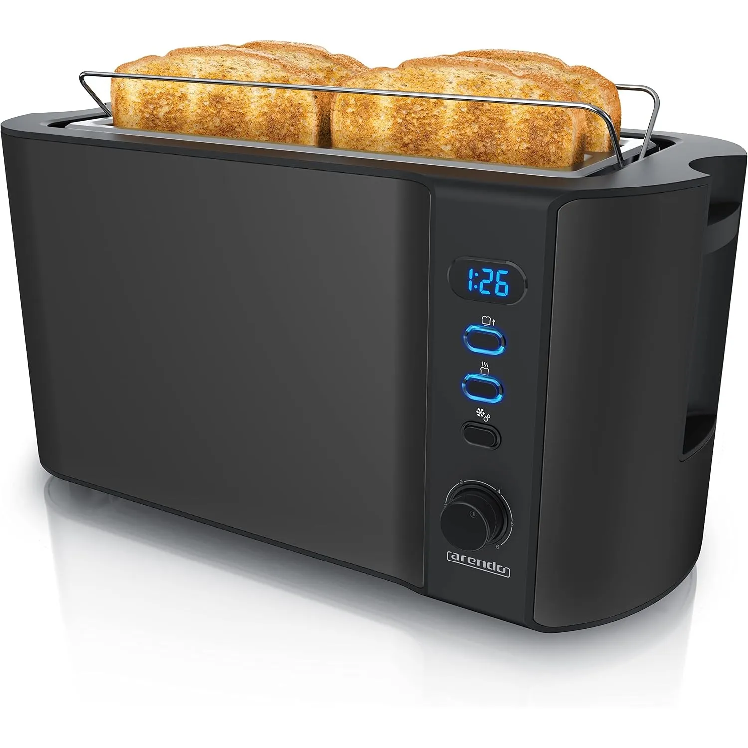 Arendo - Edelstahl Toaster Langschlitz 4 Scheiben - Defrost Funktion - wärmeisolierendes Gehäuse - mit integriertem Brö…