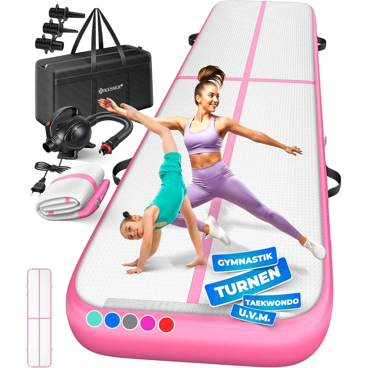 KESSER® Turnmatte Aufblasbar Airtrack 2m/3m/4m/5m/6m Fitness-Matte Gymnastikmatte | inkl. Tragetasche & elektr. Luftpum…
