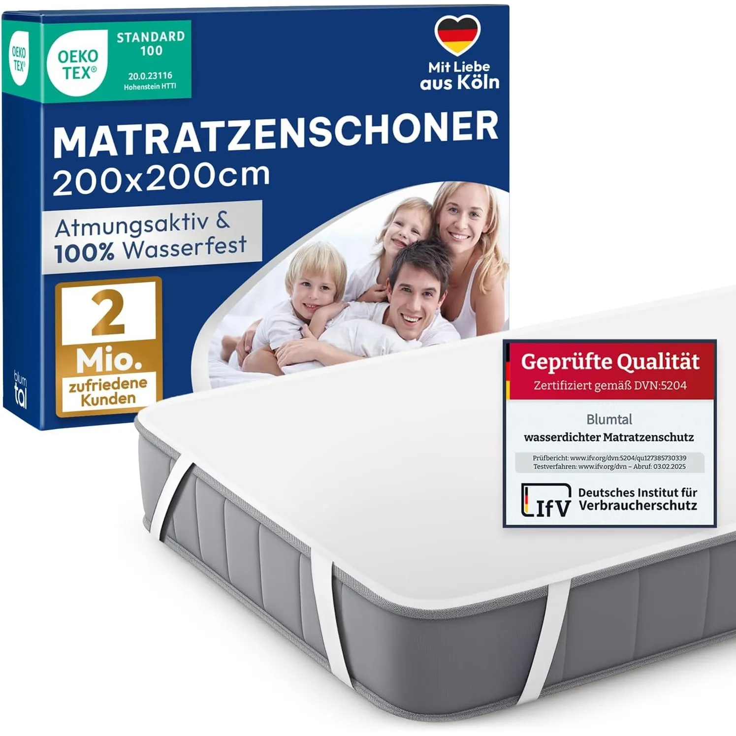 Blumtal Matratzenschoner 200x200cm - wasserdichte Matratzenauflage 200x200cm aus 80% Baumwolle - Oeko-TEX zert. Inkonti…