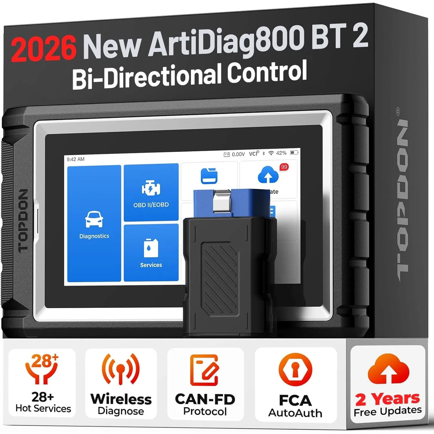 TOPDON AD800BT V2.0 OBD2 diagnosegerät für alle Fahrzeuge, Alle Systemdiagnosen &28 Servicefunktionen, Bidirektionales …