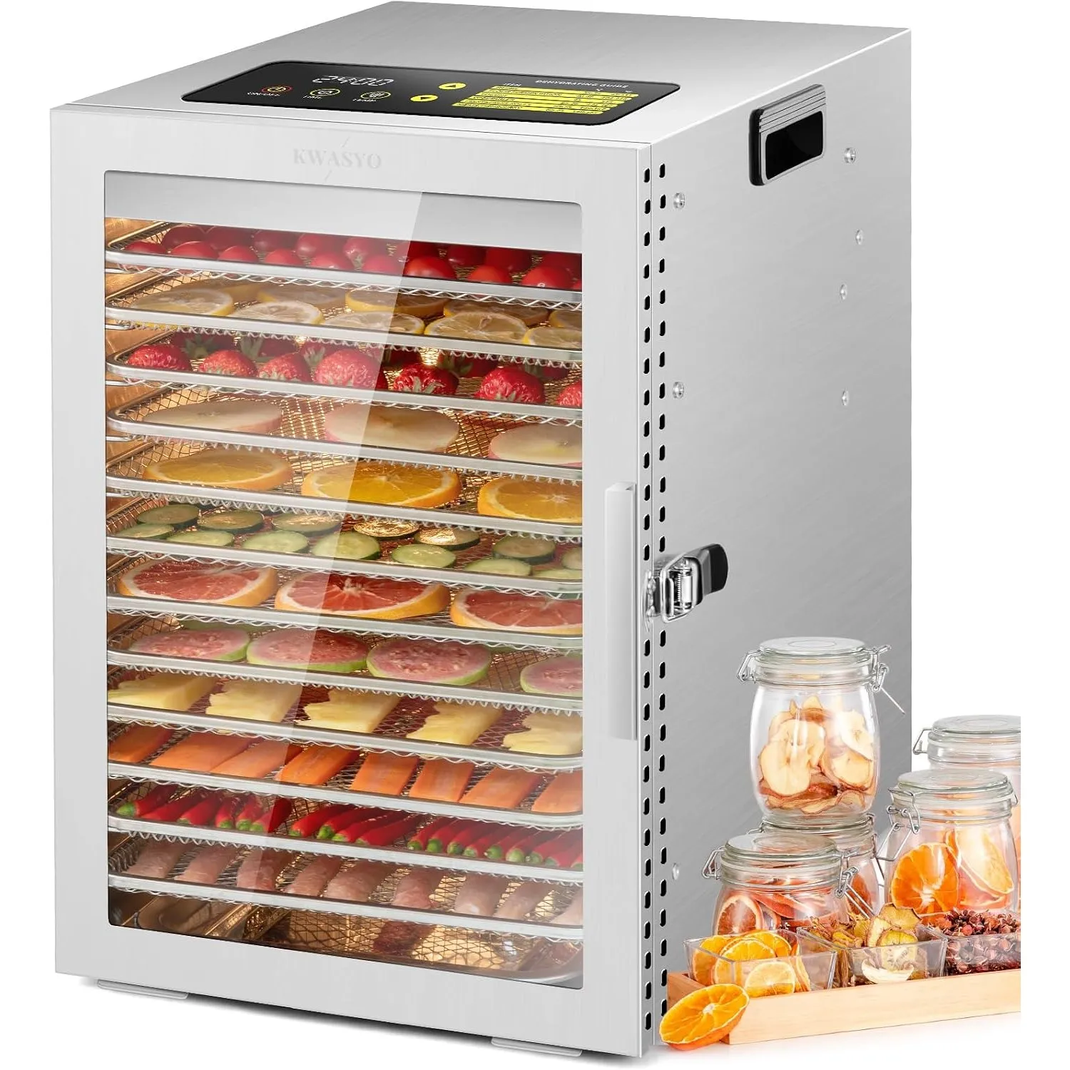Kwasyo Dörrautomat Edelstahl, Doppelventilator 360 ° Effizientes Dry, Dörrgerät 12 Etagen, 30-90℃ Temperaturregelung, 2…