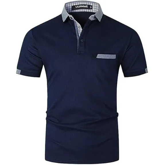 LIUPMWE Poloshirts Herren Kurzarm Golf Poloshirts mit Tasche Kontrastfarbe Ausschnitt Baumwolle Basic T-Shirt Polohemd …