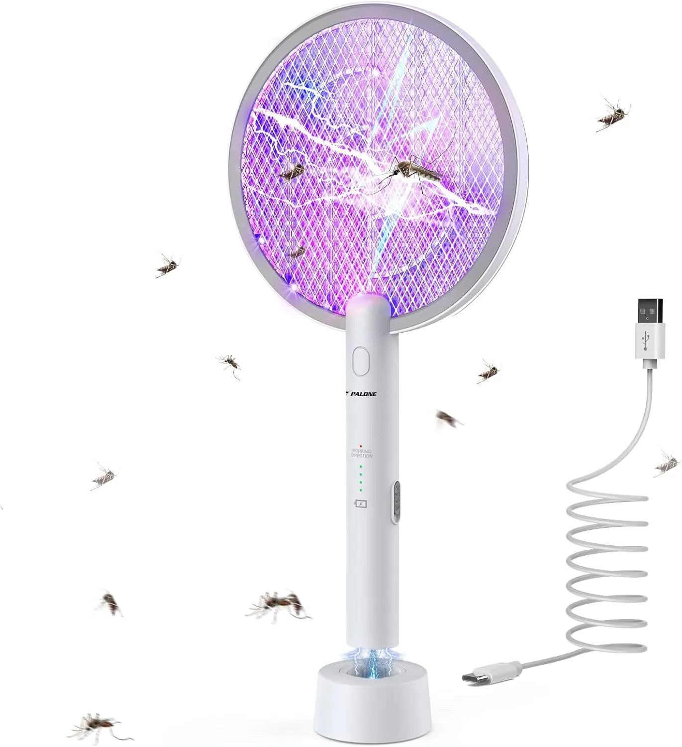 PALONE Electric Fly Swatter Insect Killer, 4000 V Electric Mosquito Swatter UV Mosquito Lamp Mosquitoes, 2 in 1 USB Ele…
