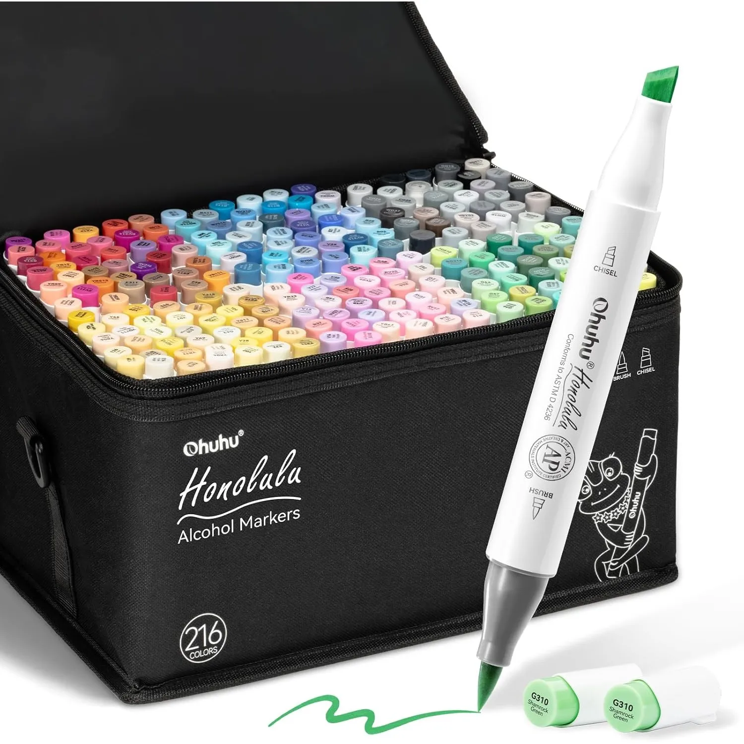 Ohuhu Alkohol Marker mit Pinselspitze: 216 Farben Doppelspitziges Künstlermarker-Set für Erwachsene zum Illustrieren un…