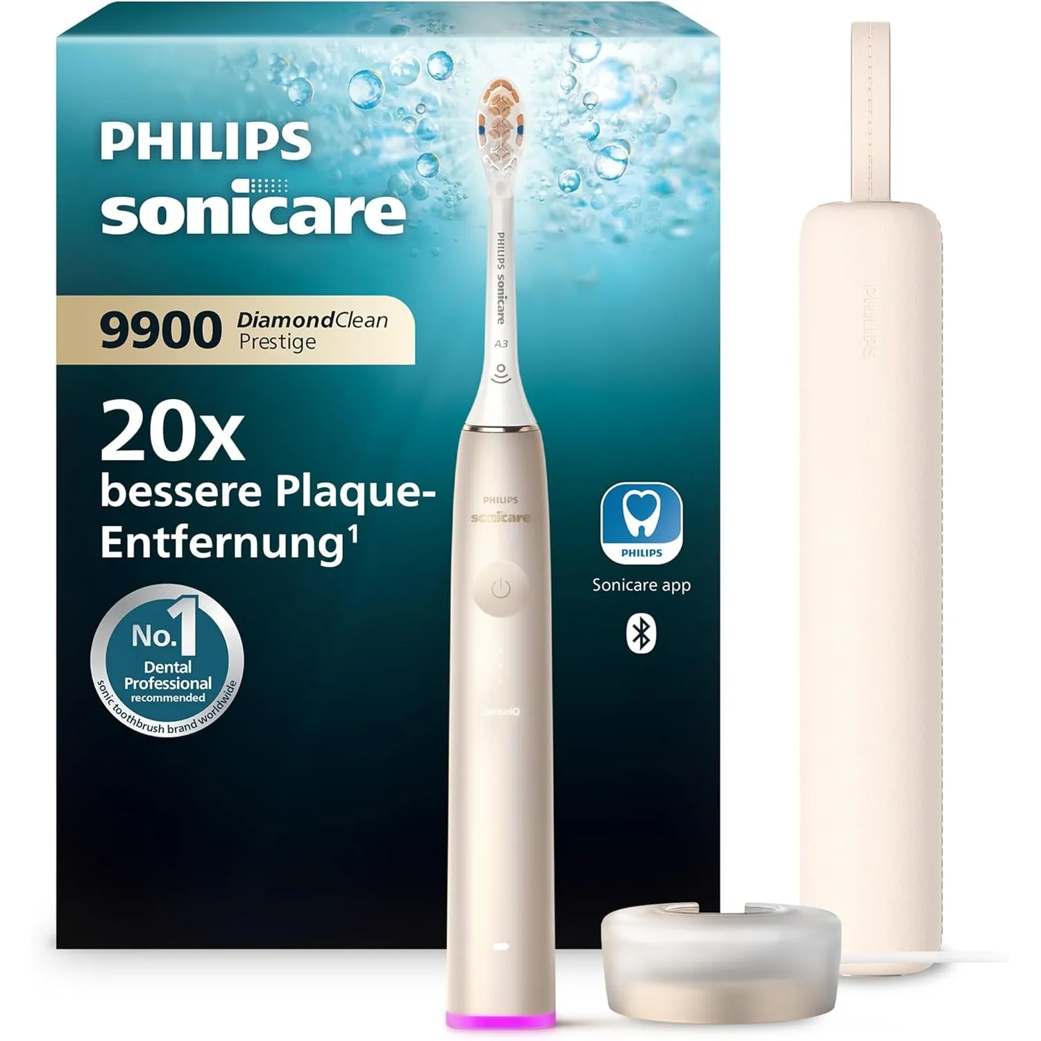 Philips Sonicare DiamondClean Prestige 9900 elektrische Zahnbürste – Schallzahnbürste mit 1x A3 Premium-All-in-One-Bürs…