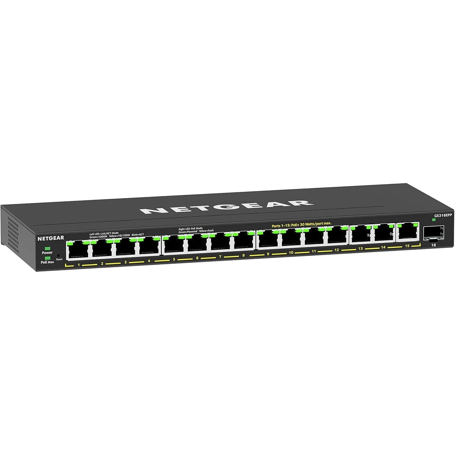 NETGEAR GS316EPP Switch 16 Port Gigabit Ethernet LAN PoE Switch Plus (mit 15x PoE+ 231W & 1x SFP, Managed Netzwerk Swit…