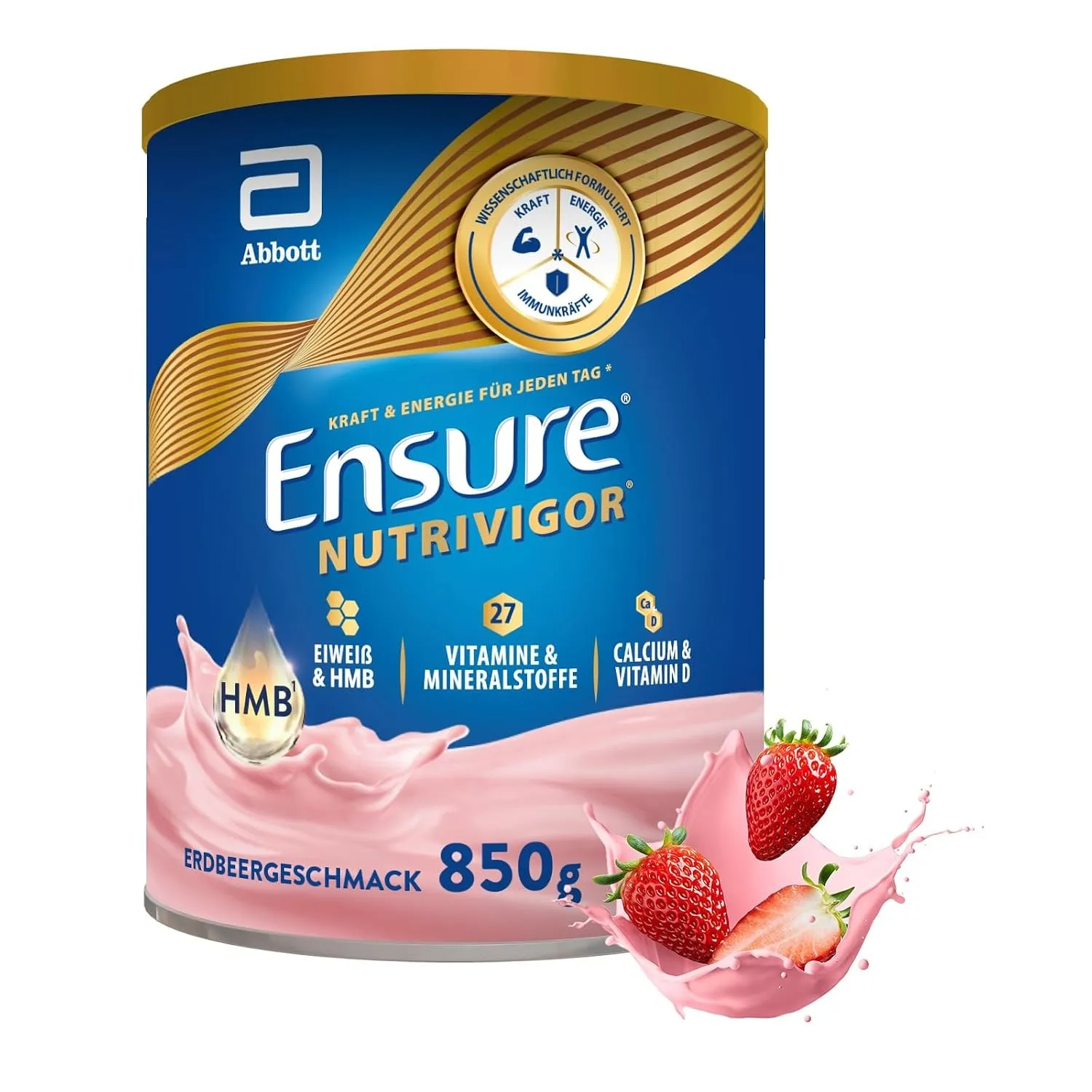 Ensure NutriVigor Erdbeere 850g - HMB, Eiweiss, 27 Vitamine & Mineralstoffe