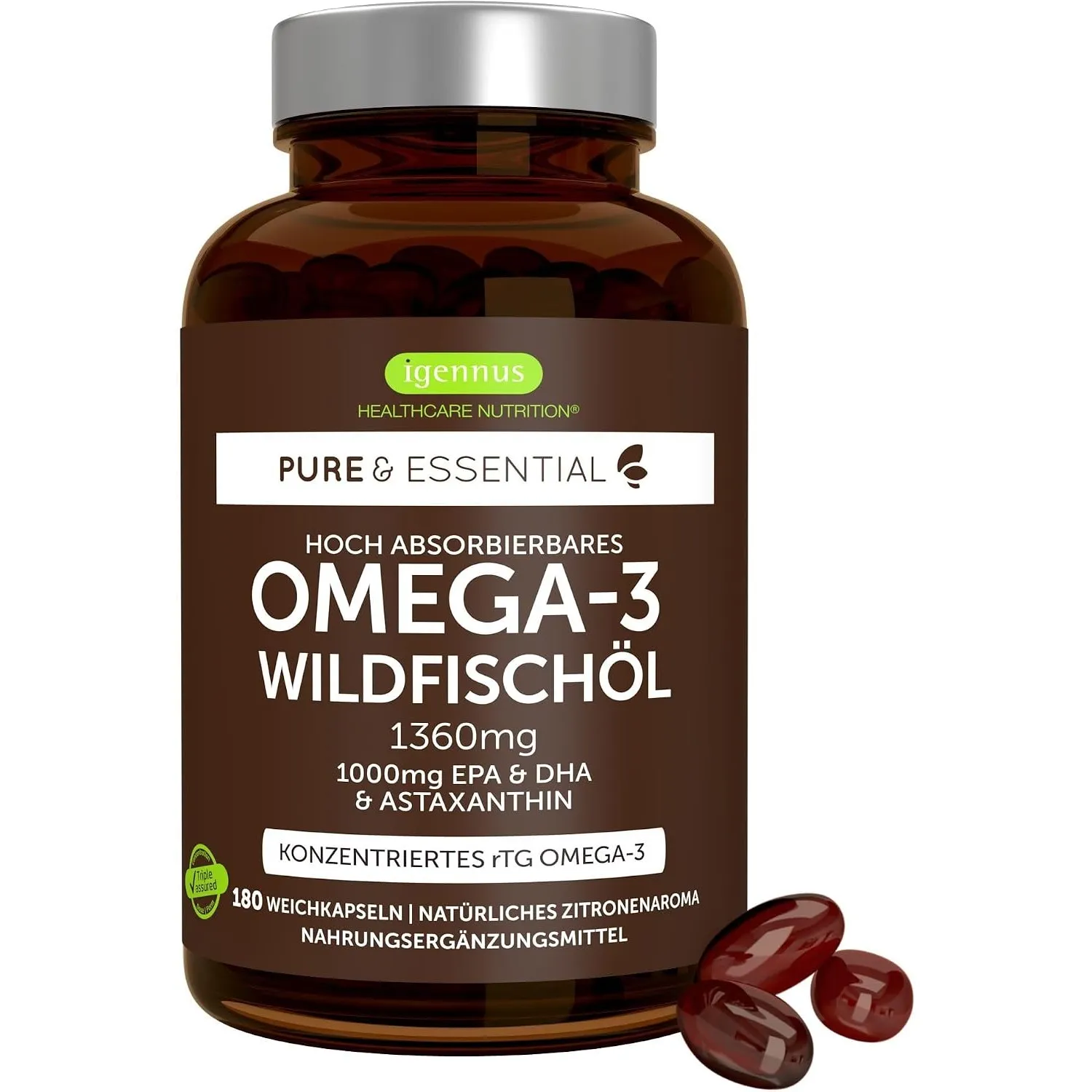 Igennus Hochwertigstes Omega-3 Wildfischöl 1360mg & Astaxanthin