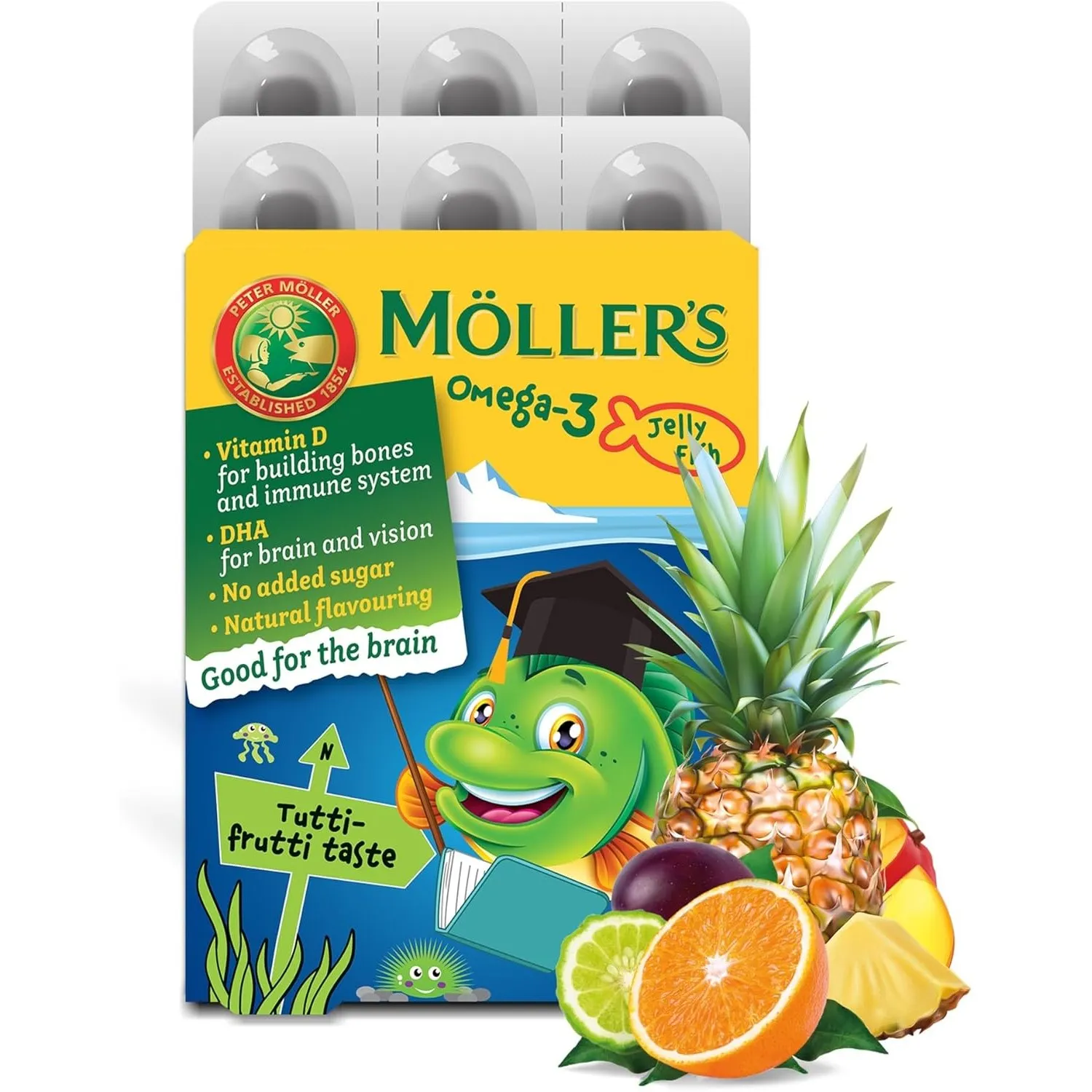 Möller's Omega 3 Kapseln für Kinder | Natürliche Omega 3 Fischtran mit Tutti Frutti | Mit DHA und EPA | Leicht zu kauen…