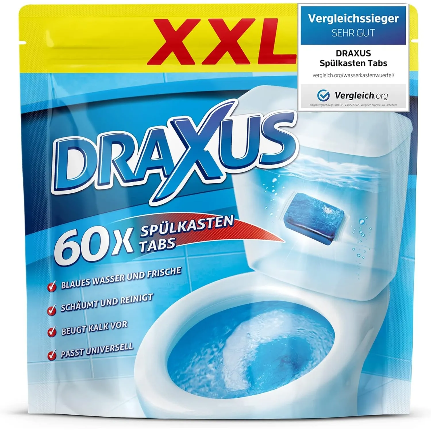 DRAXUS 60x Spülkasten Tabs I Wasserkastenwürfel für den Spülkasten im XXL Pack I Färbt das Wasser blau I Sorgt für extr…