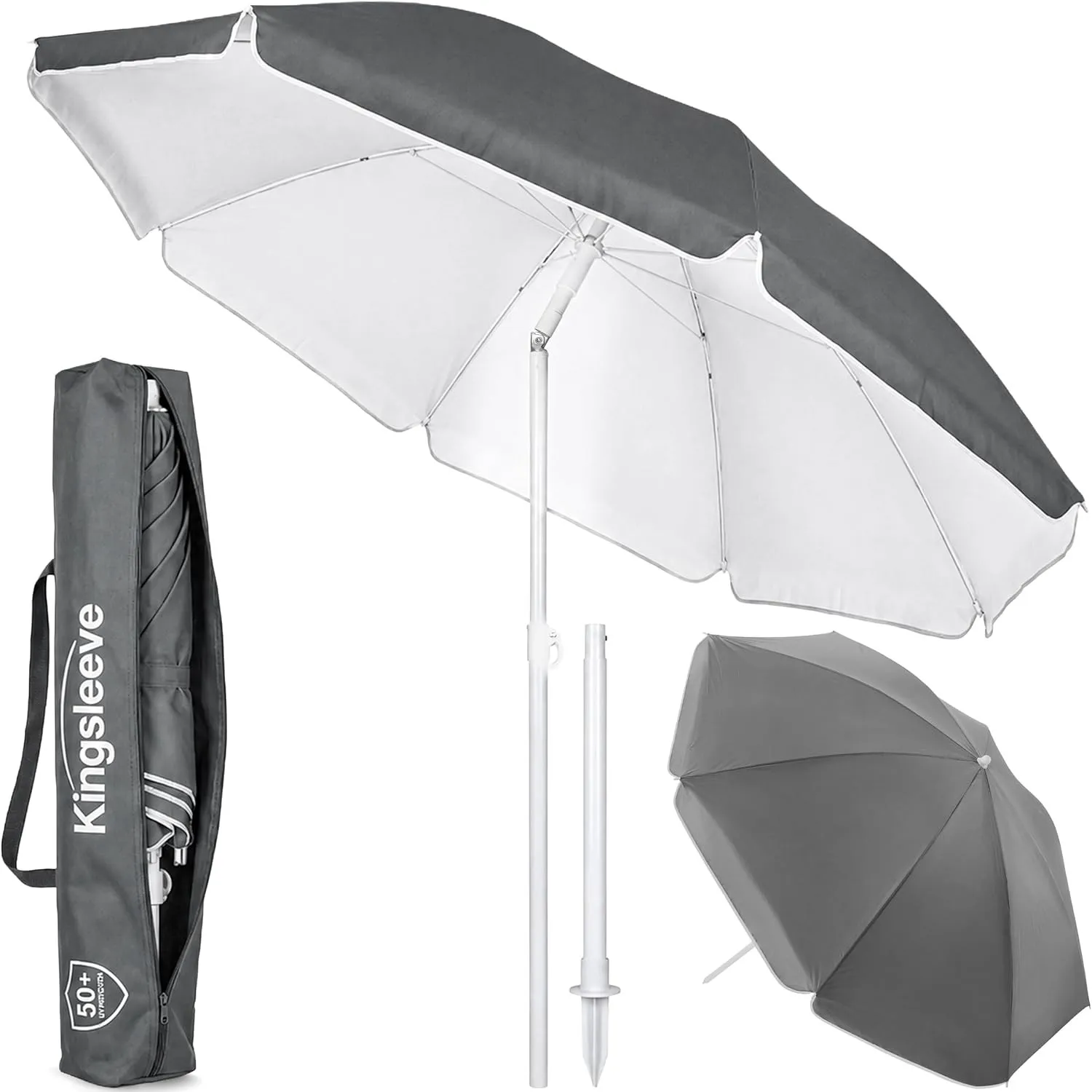 Kingsleeve® Sonnenschirm UV 50+ Tragetasche groß Strandschirm wasserabweisend neigbar höhenverstellbar Erdspieß Balkon …
