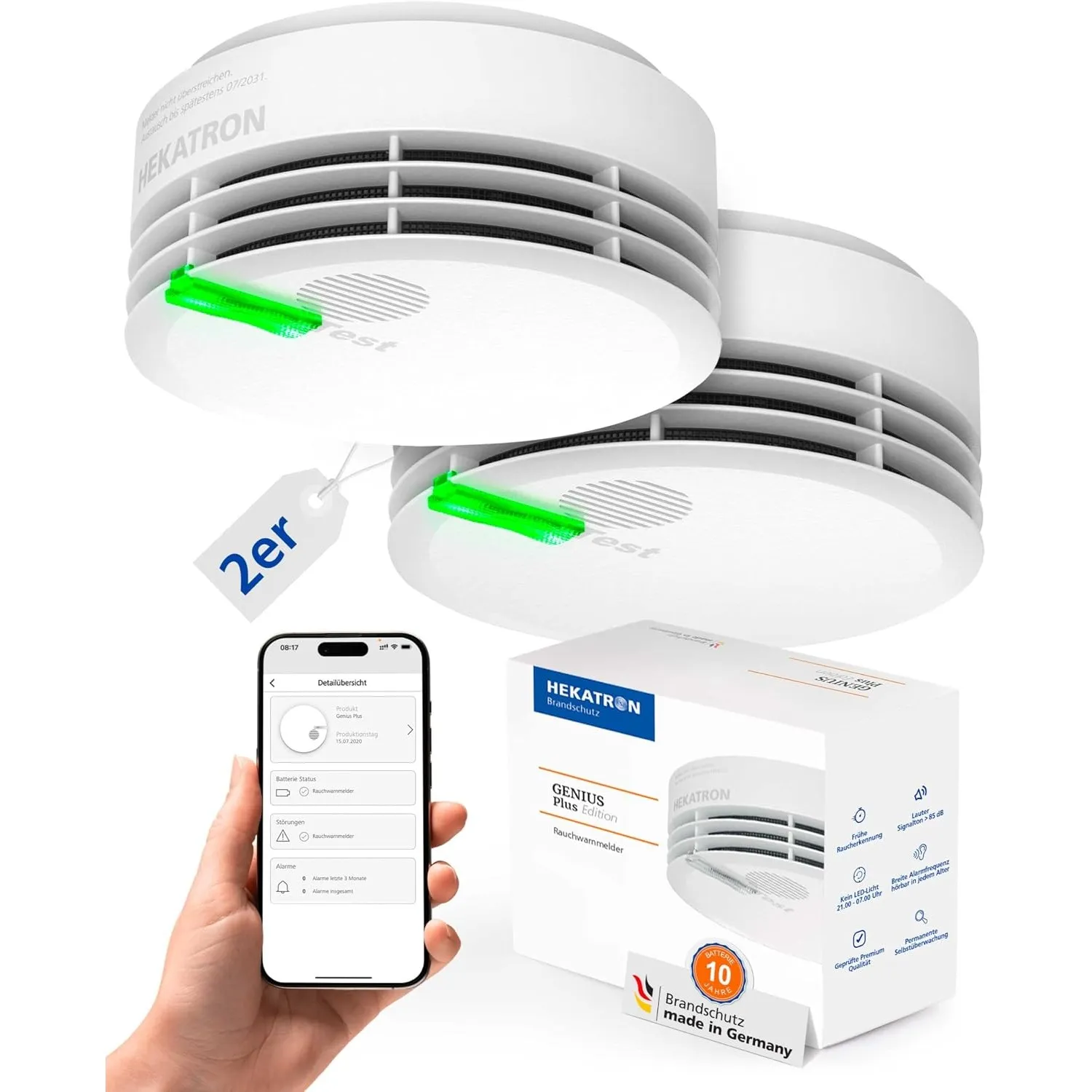 Hekatron Genius Plus – Rauchmelder 10 Jahre Batterie – 2 Stück