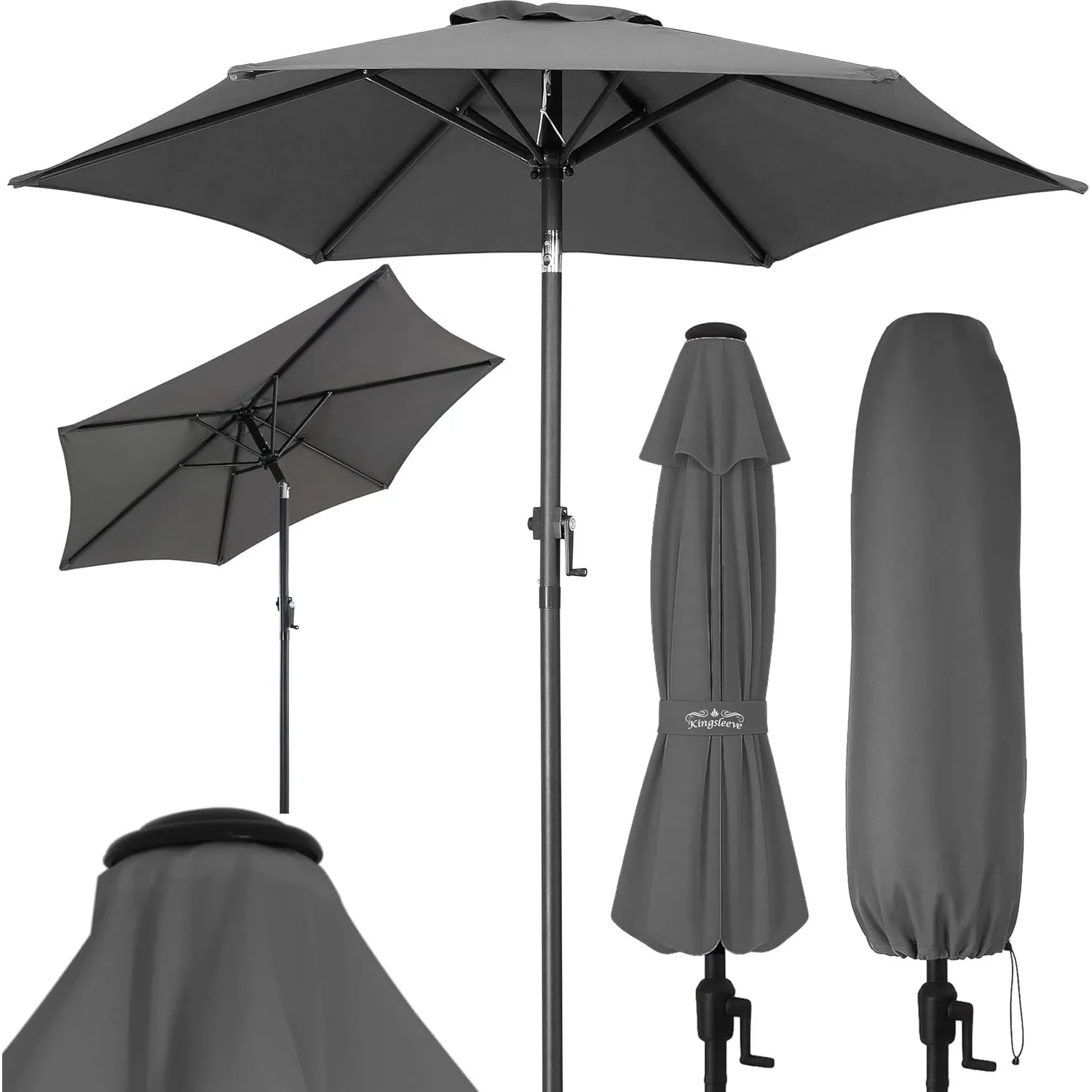 Kingsleeve Sonnenschirm 200 cm UV Schutz 80+ | mit Schutzhülle, Kurbel, Neigbar, Balkon, Wasserabweisend, Aluminium, Wi…