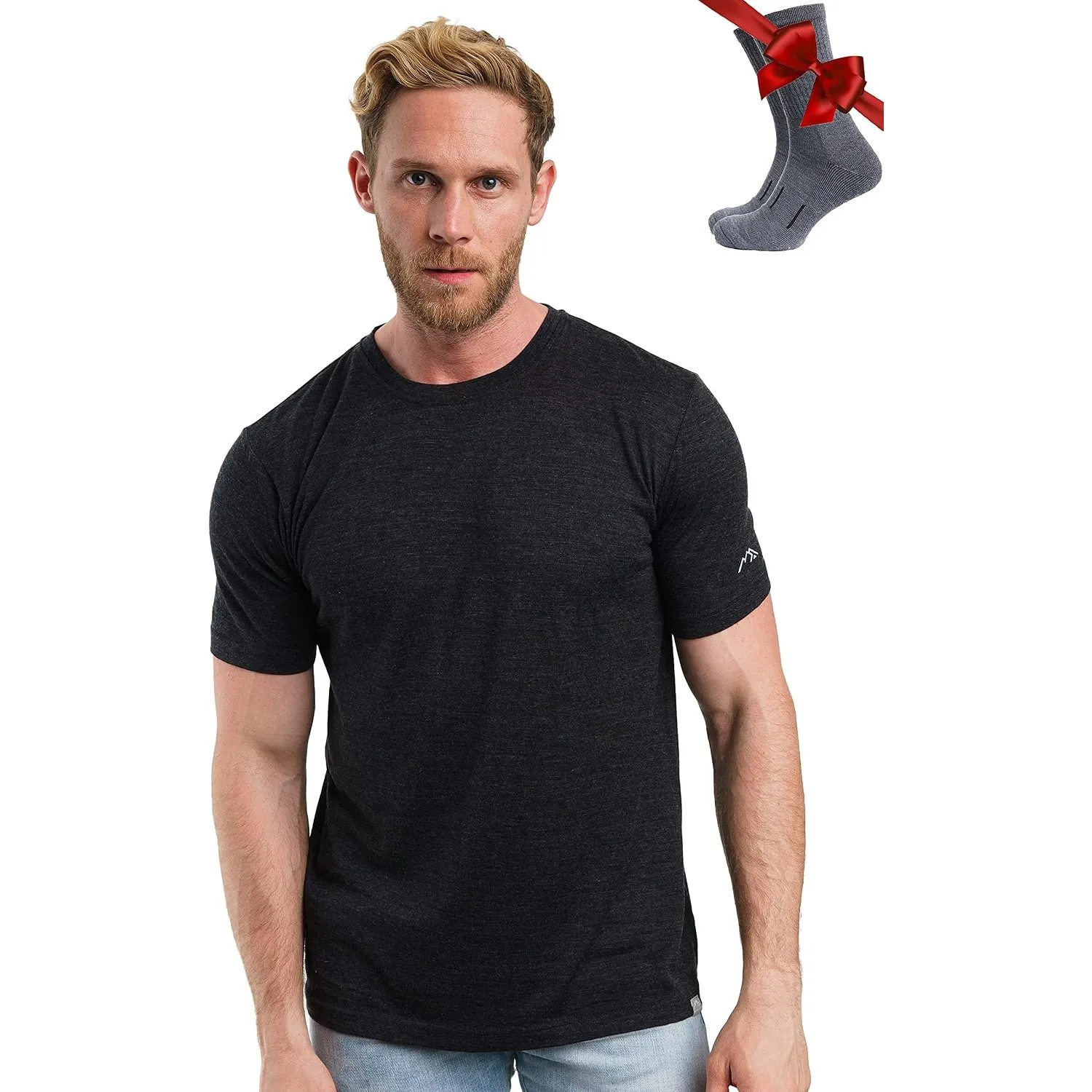 Merino.tech 100% Merino Shirt Herren Kurzarm Wandern + Wanderwollsocken
