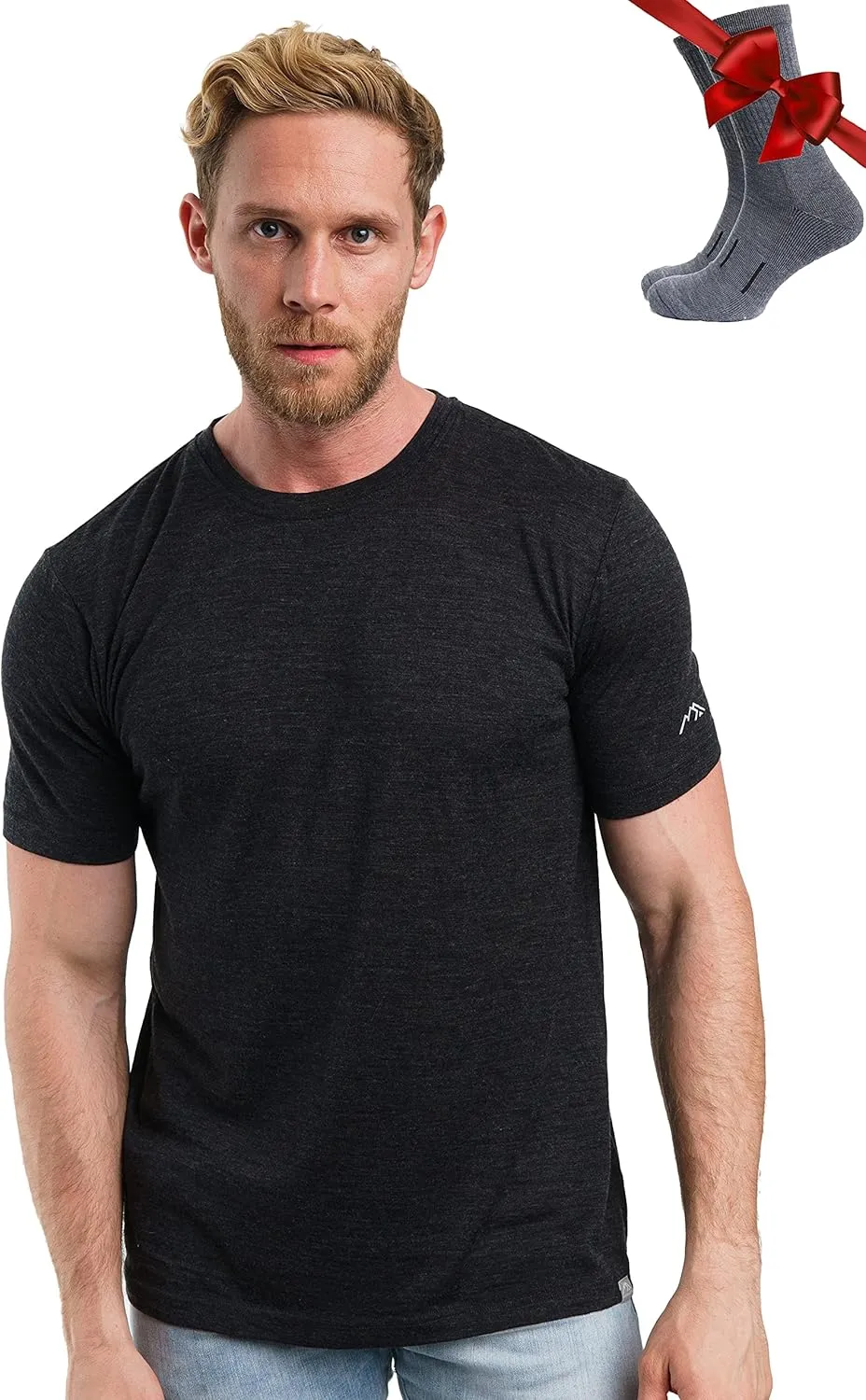 Premium Merino Shirt Herren Kurzarm - Thermooberteile 100% Merino Unterwäsche Herren + Wanderwollsocken