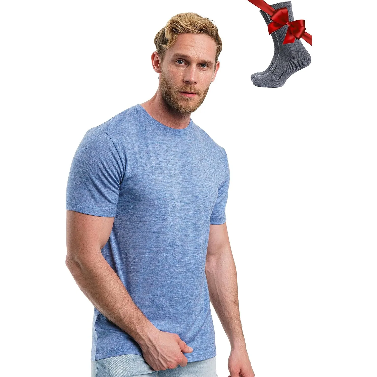 Merino.tech 100% Merino Shirt Herren Kurzarm Wandern + Wanderwollsocken | Atmungsaktive, Kratzfrei, Schnelltrocknend Me…