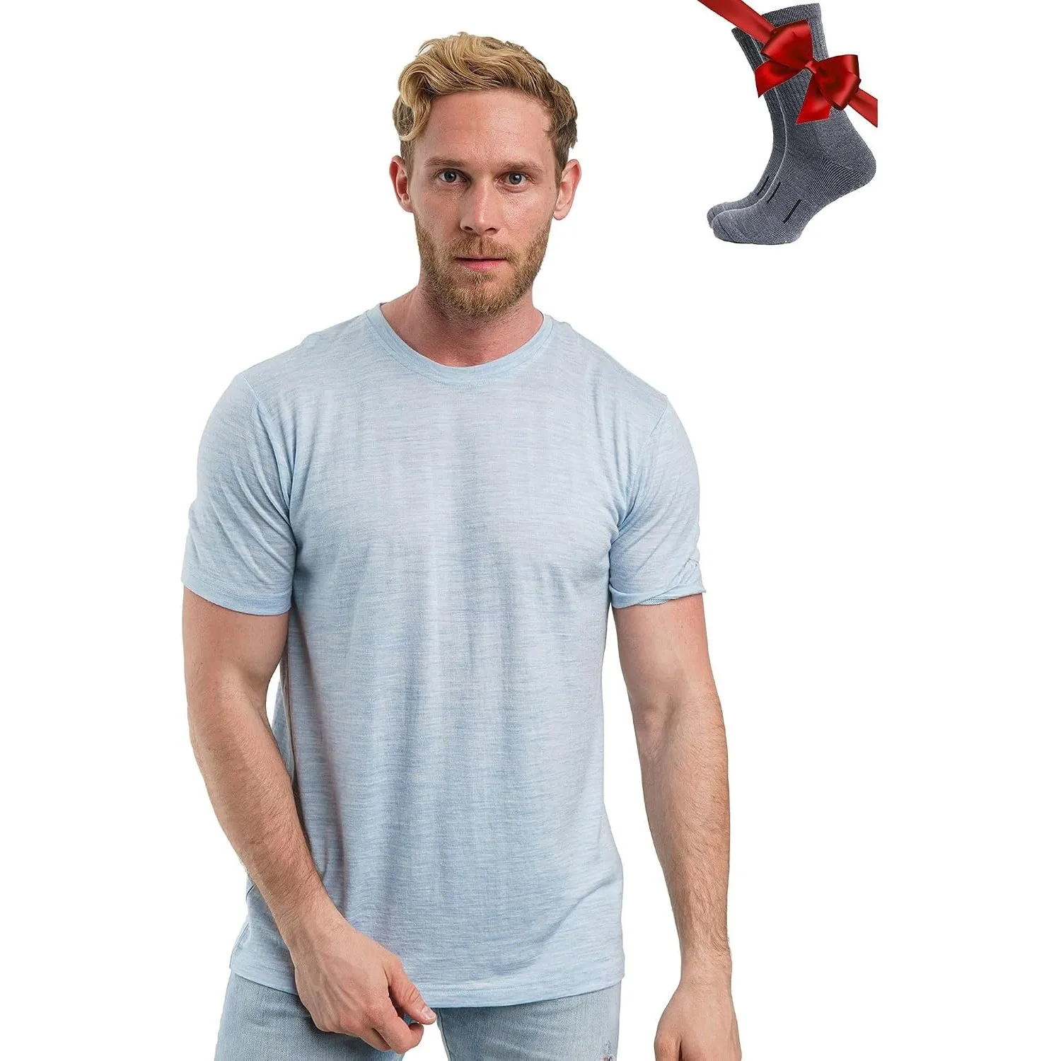 Merino.tech 100% Merino Shirt Herren Kurzarm Wandern + Wanderwollsocken