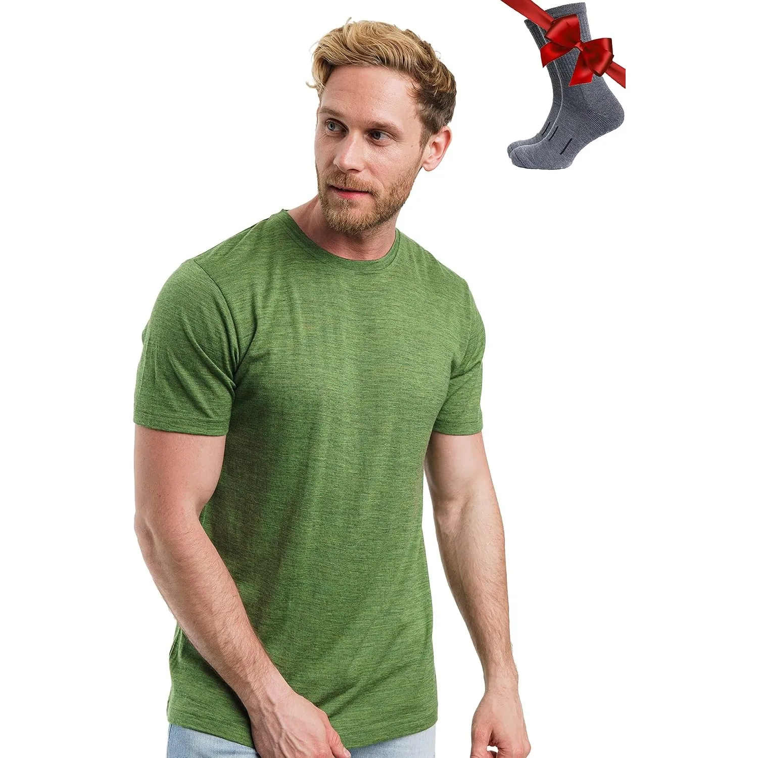 Merino.tech 100% Merino Shirt Herren Kurzarm Wandern + Wanderwollsocken