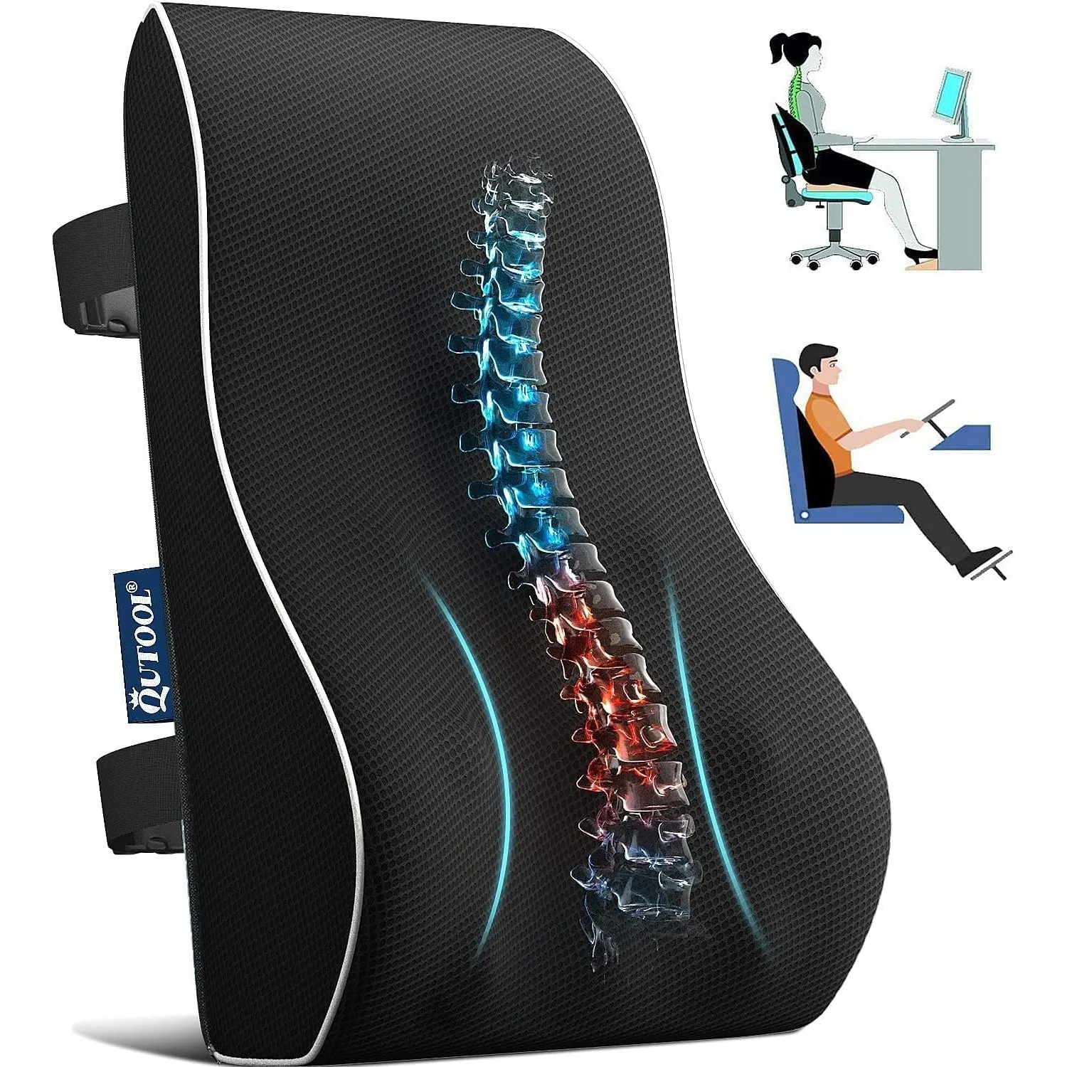 Qutool Rückenkissen aus Memory Foam, Lendenkissen für Bürostuhl, Gaming-Stuhl, Rückenstütze für Schreibtischstuhl Lende…