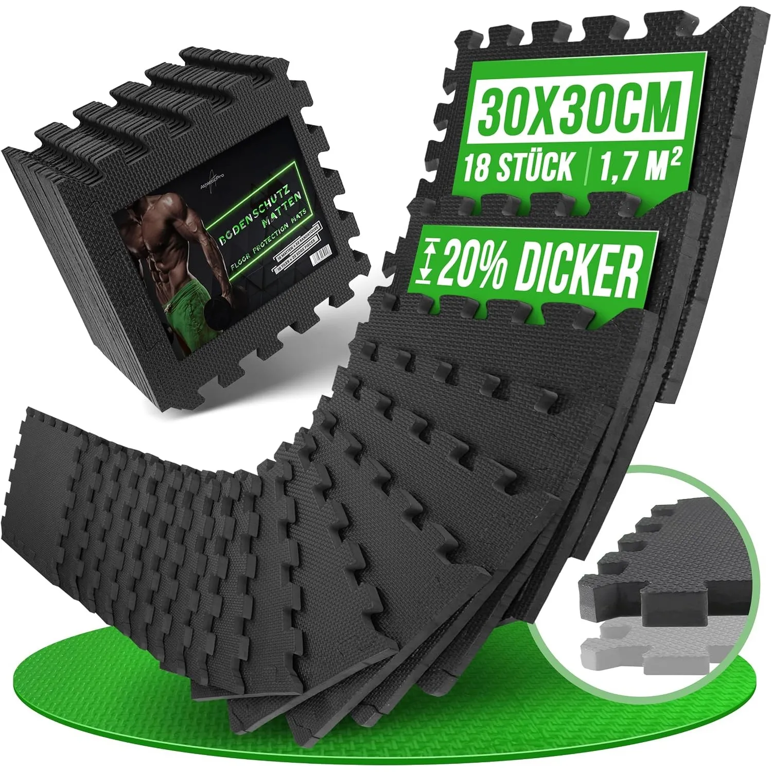 AthleticPro Bodenschutzmatte Sets mit [30x30cm] oder [60x60cm] extra dicke Bodenmatten [20% mehr Schutz] - Rutschfeste …