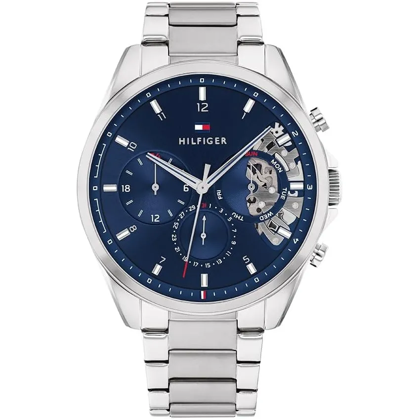 Tommy Hilfiger Multi Zifferblatt Quarz Uhr für Herren mit Silbernes Edelstahl-Mesh-Gliederarmband und Lederarmband