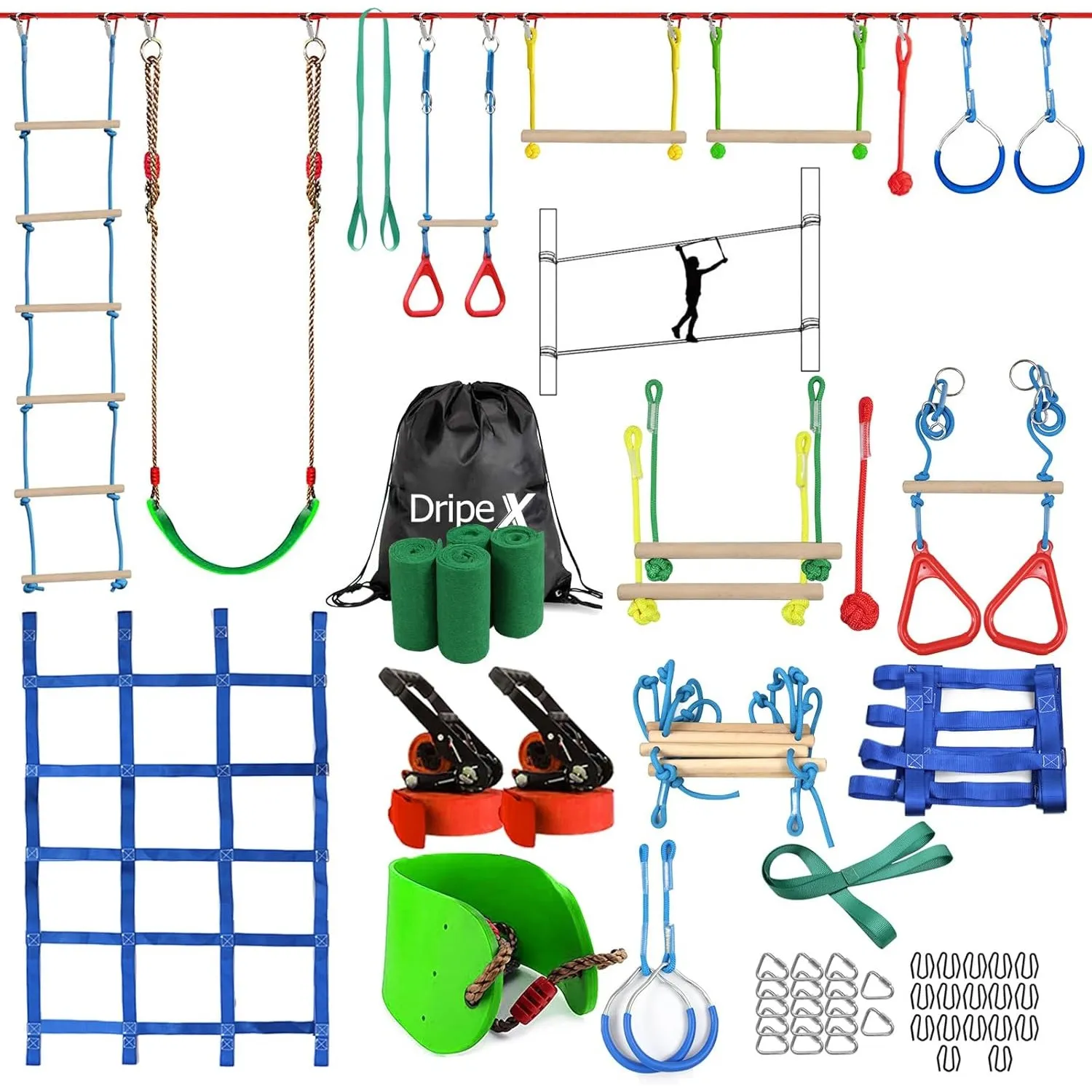 Dripex Slackline Kinder Ninja 2×20m für Jugendliche & Erwachsene im Freien