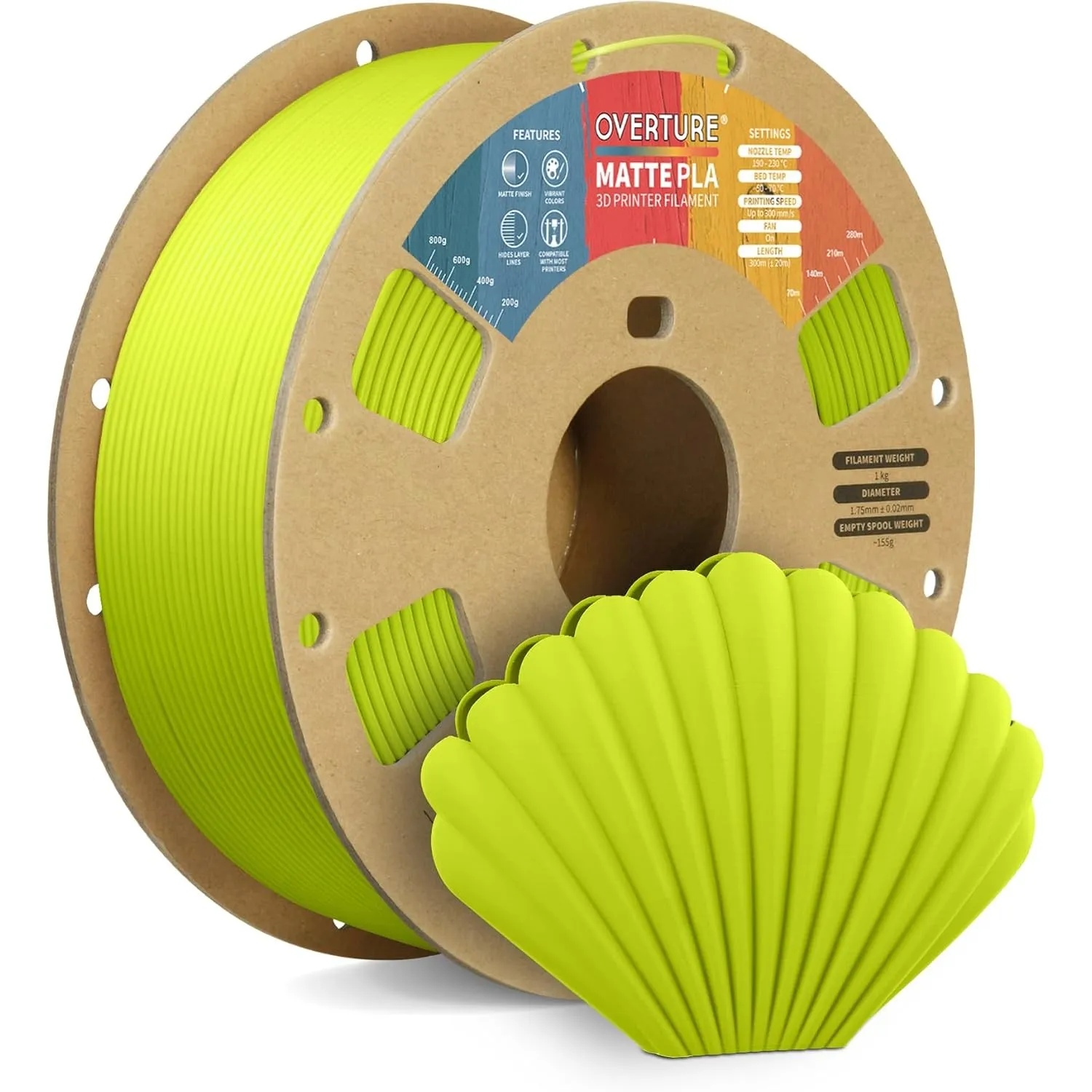 OVERTURE Matte PLA Filament 1,75 mm Grasgrün | Natürlich matt