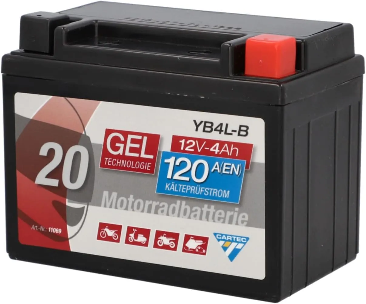 CARTEC Motorradbatterie YB4L-B, 4Ah 120A, Gel Technologie Motorrad-Starter-Batterie, Erstausrüsterqualität, zyklenfest,…