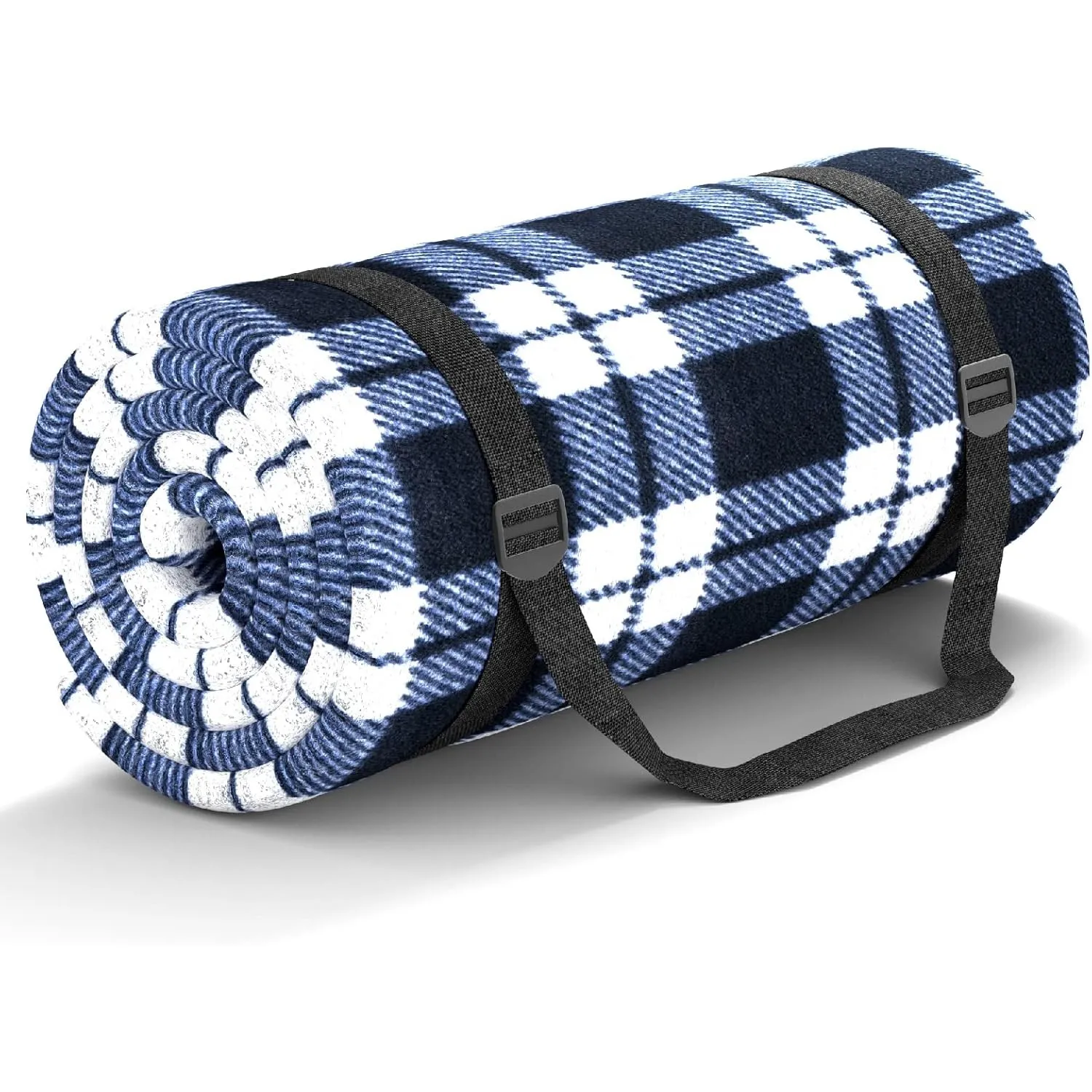 200x200cm Picknickdecke Wasserdicht Blaues-Weiß-Gitter | Decke Waschbar Faltbar mit Schultergurt, Camping Outdoor Stran…
