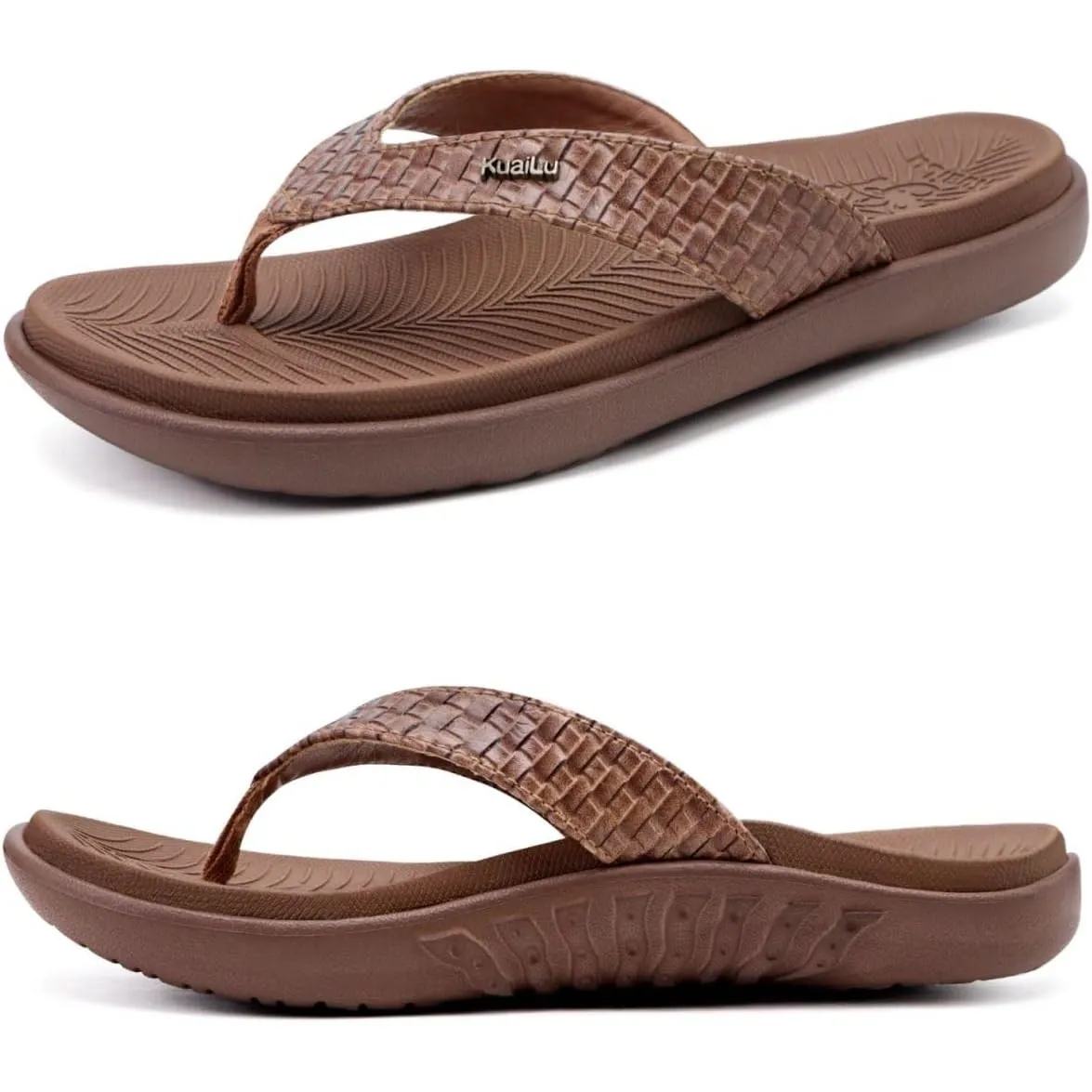 KuaiLu Flip Flops Damen Leder Zehentrenner für Sommer Beach Frauen Bequeme Yoga Mat Tanga Sandalen für Plantar Fasciitis