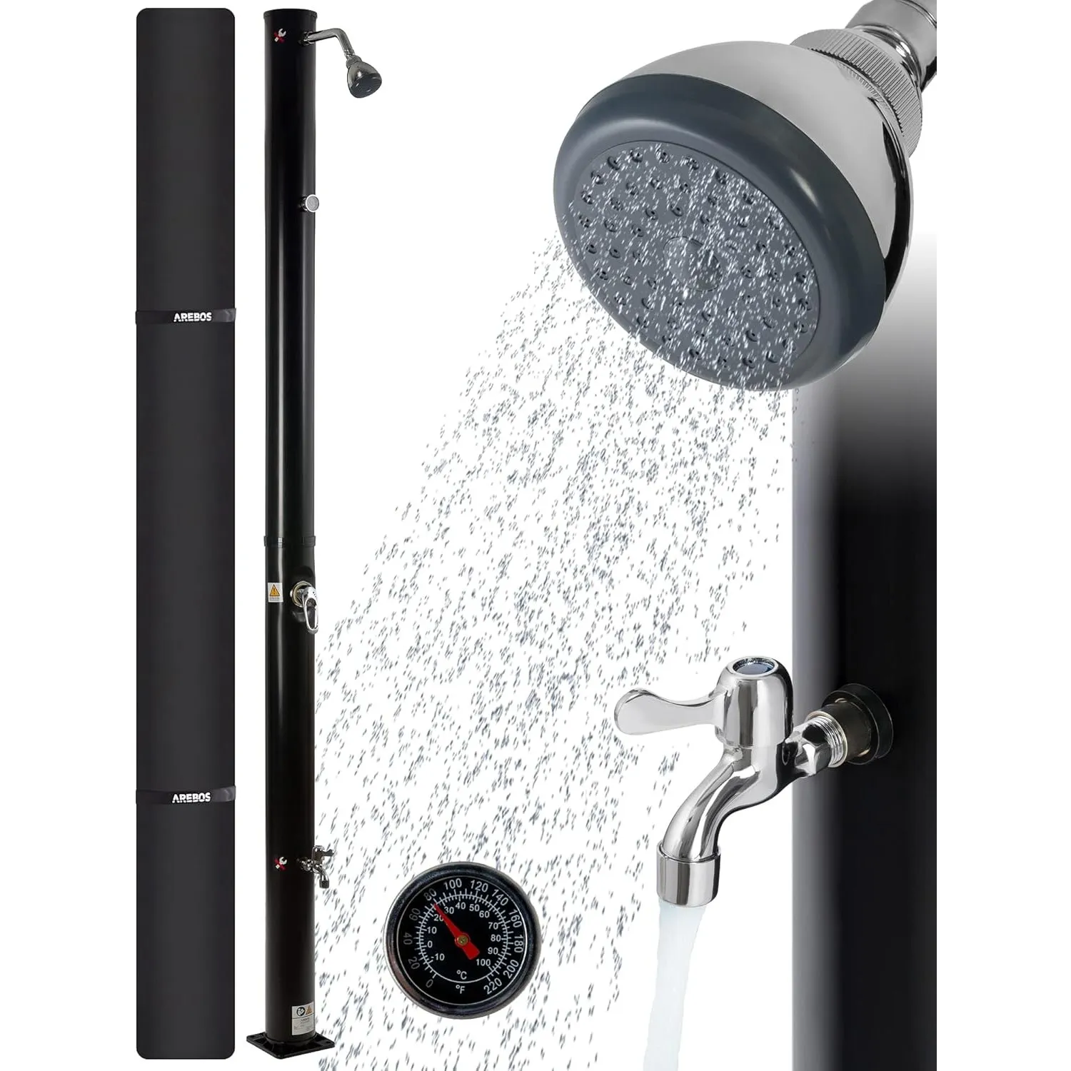 Arebos Solardusche Garten 20 Liter Schwarz | Gartendusche Solar mit Thermometer & Fußdusche | Außendusche Outdoor | bis…