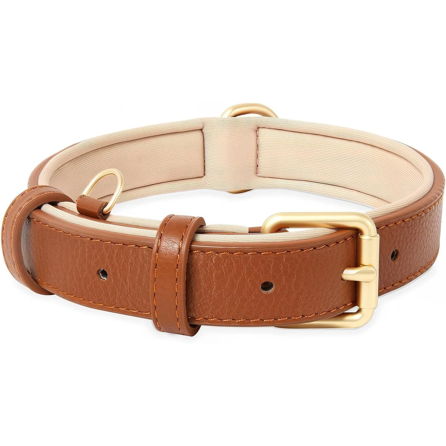 HEELE Hundehalsband Leder, mit Weich Gepolstert Verstellbar, Braun, M