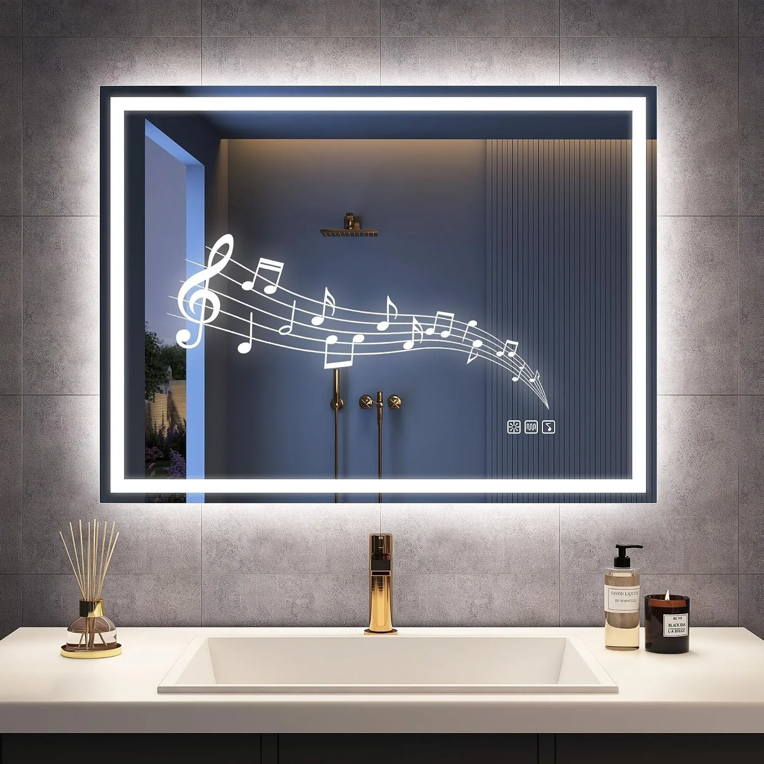 STARLEAD 60x80cm Bluetooth-Spiegel-Bad-mit-Beleuchtung, LED-Badezimmerspiegel-mit-Entfoggen, Dimmbar, 3 Farbtemperature…