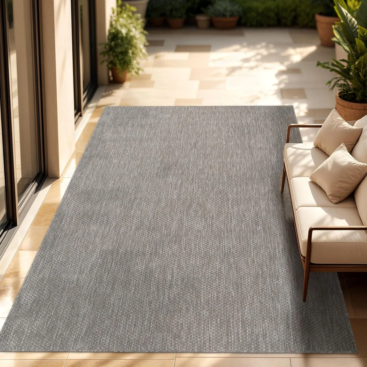 Paco Home Outdoor Rug, Weatherproof, Living Room, Balcony, Kitchen Rug, Flat Weave, Sisal Look, Mottled, Plain, Size: 1…
