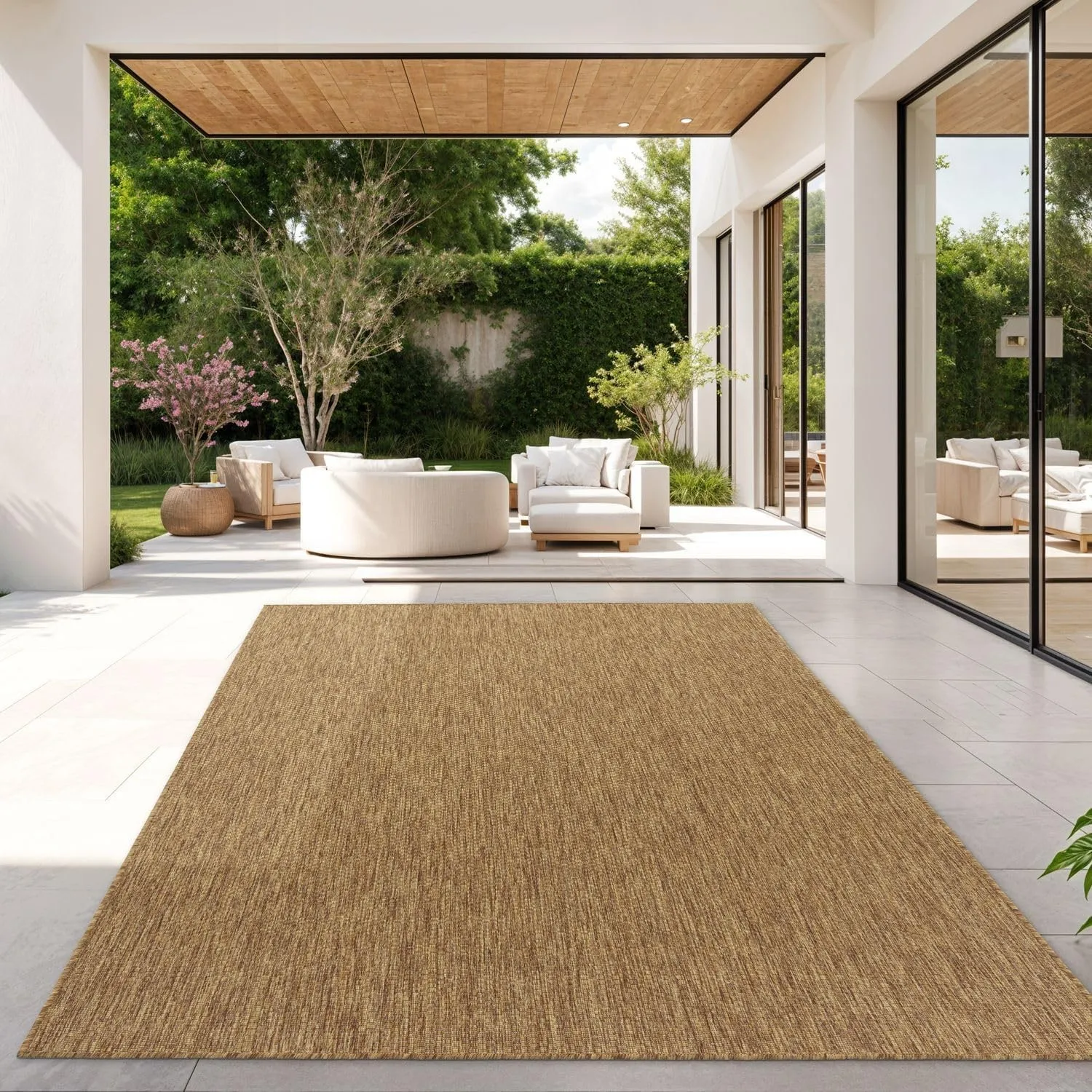 TT Home Teppich Für Outdoor Wetterfest Küchenteppich Balkon Terrasse Unifarbenes Design Modern, Farbe: Coffee, Größe:20…