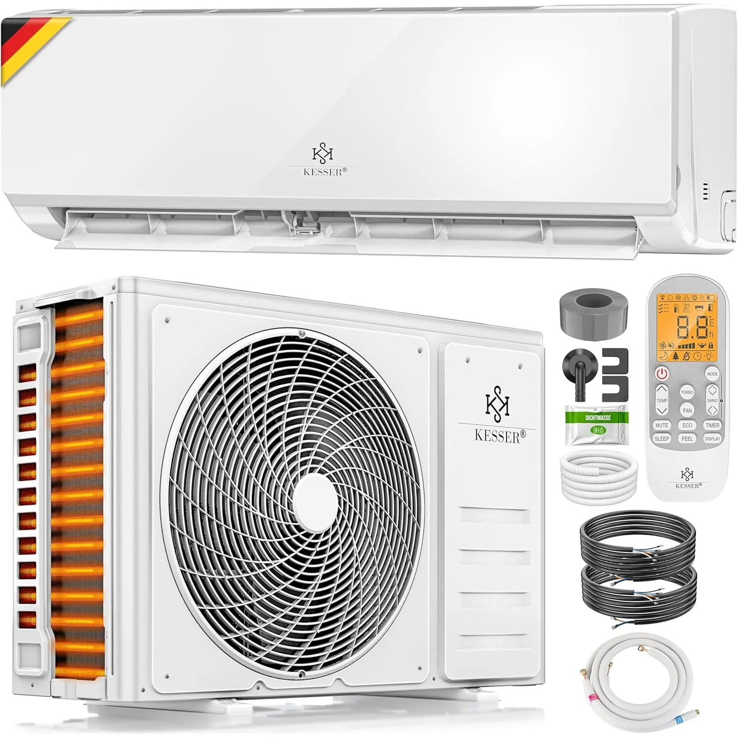 KESSER® Klimaanlage Set Split, WiFi/App Funktion Klimagerät, Kühlen A++/Heizen A+, 12000 BTU/h (3.400W) sehr leise, Käl…