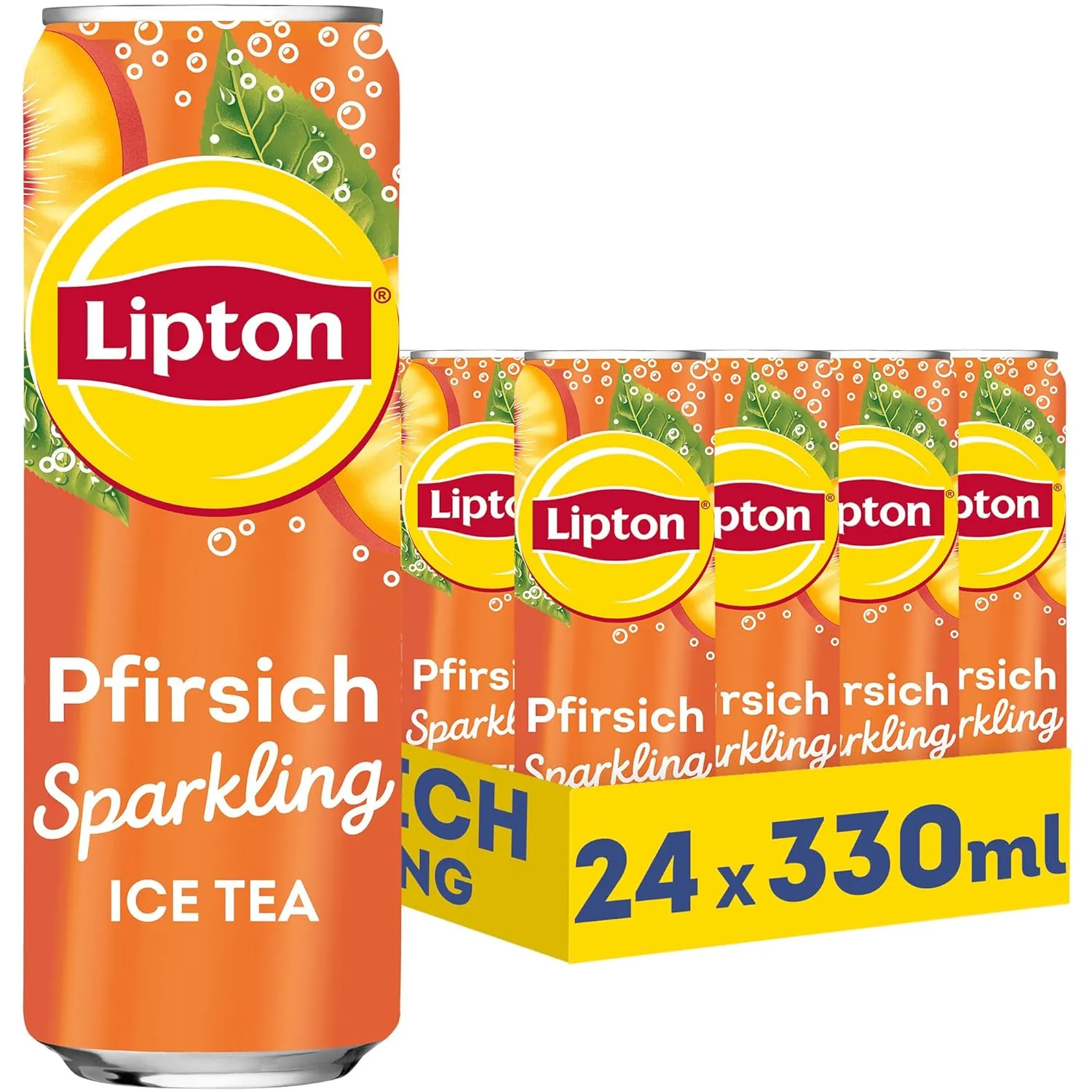 LIPTON ICE TEA Sparkling Peach, Eistee mit Kohlensäure und Pfirsich Geschmack, EINWEG (24 x 0.33 l) (Verpackungsdesign …