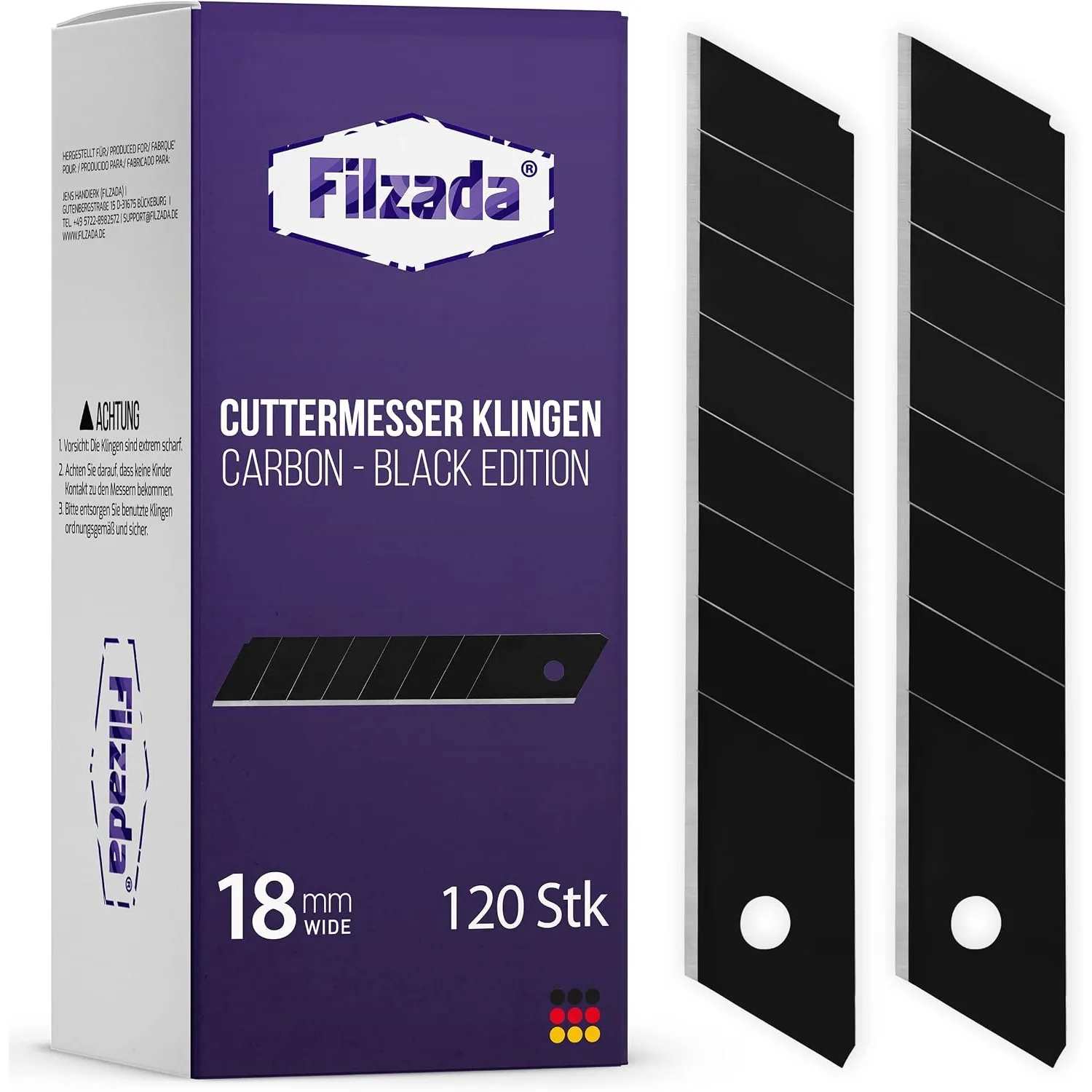 Filzada® 120x Cuttermesser Klingen 18mm Black - Carbonstahl Ultrascharf